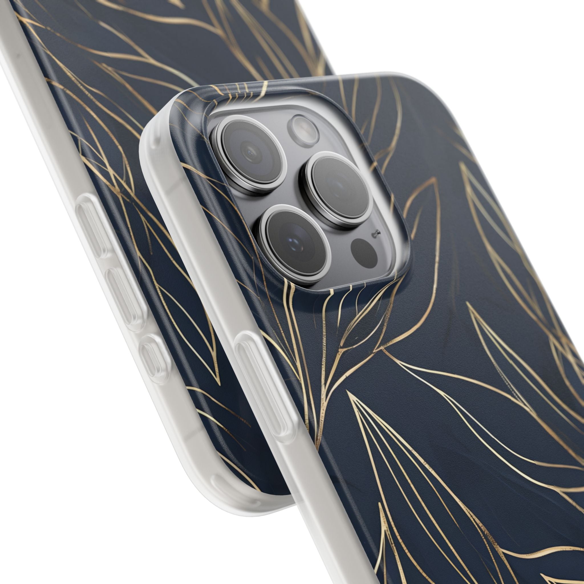 Gilded Navy Foliage · Soft Phone Case for iPhone