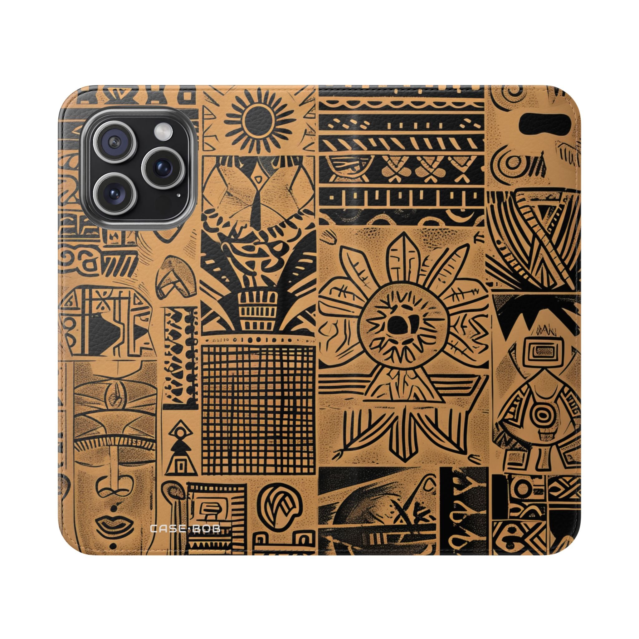 Celestial Faces Brown - iPhone 15 Pro Max Case - Wallet