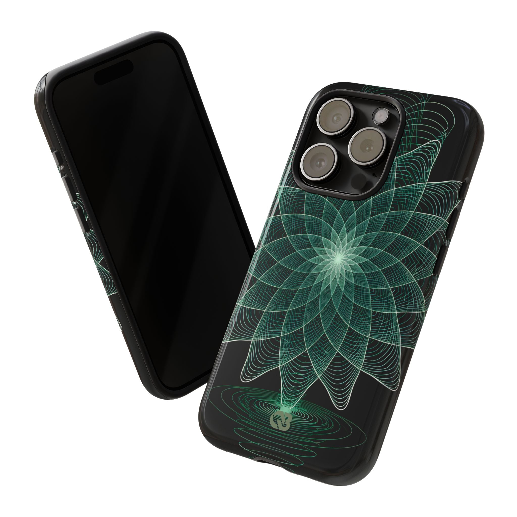 Green Tough Phone Case for iPhone - Cyan Signal Bloom