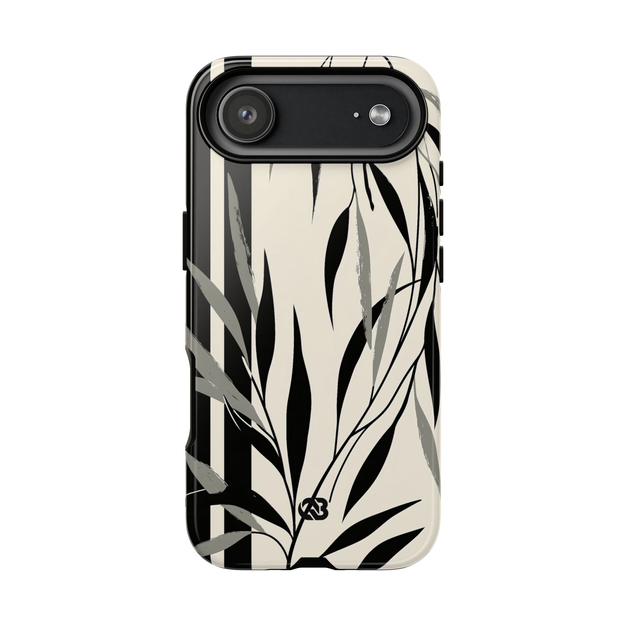 Beige Tough Phone Case for iPhone - Soot Leaf Sketch