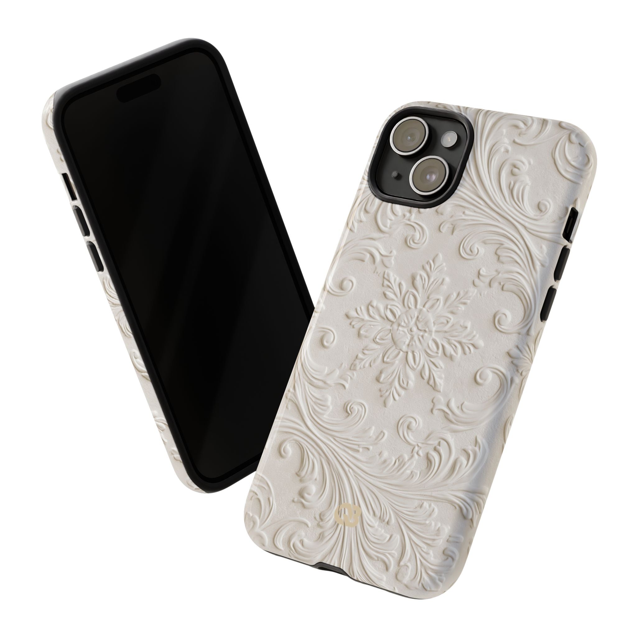 White Tough Phone Case for iPhone - Alabaster Floral Relief