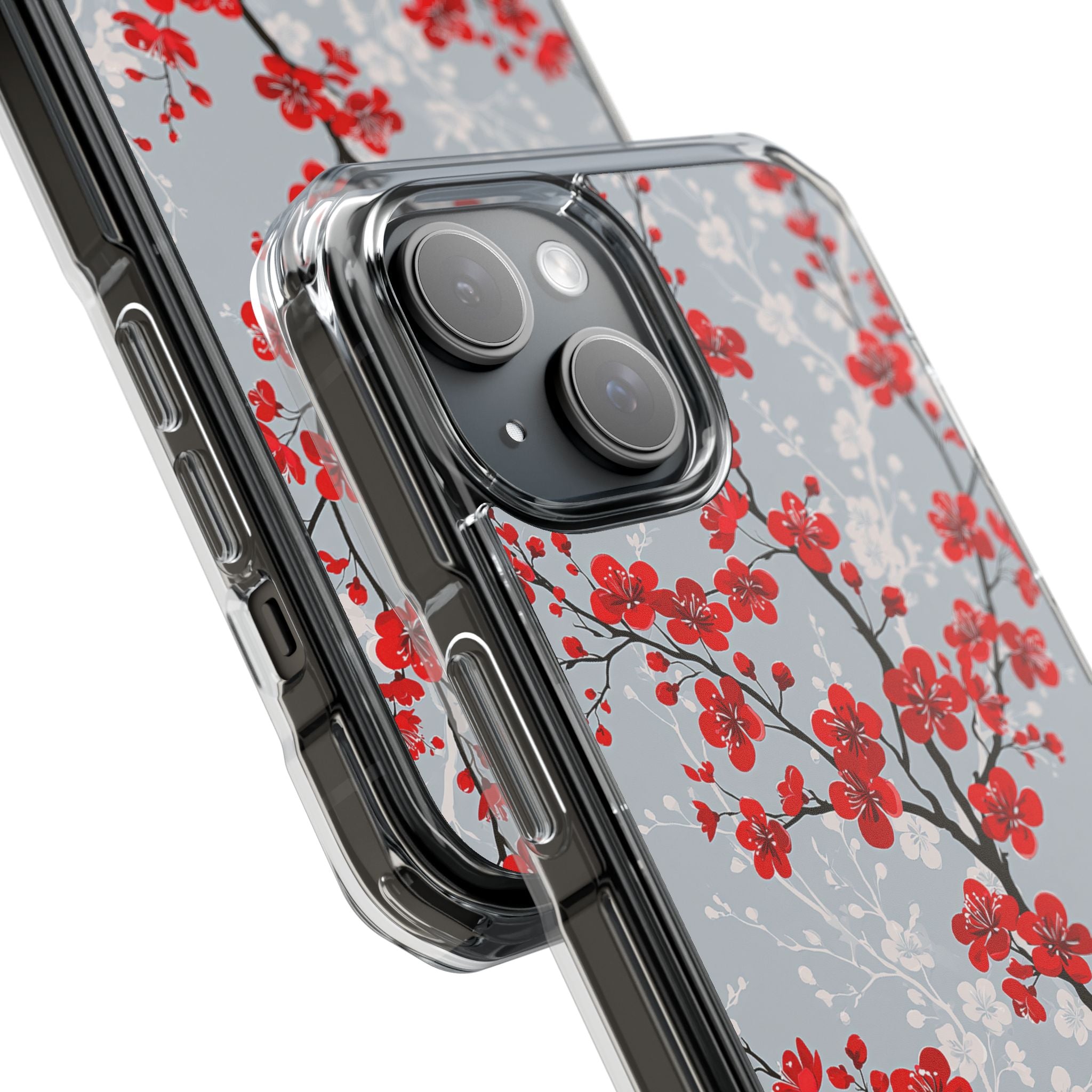 Grey Impact MagSafe Phone Case for iPhone - Crimson Sakura Slate