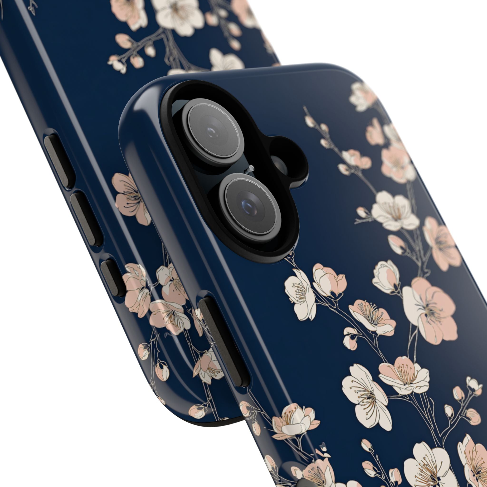 Blue Tough Phone Case for iPhone - Midnight Peach Sakura