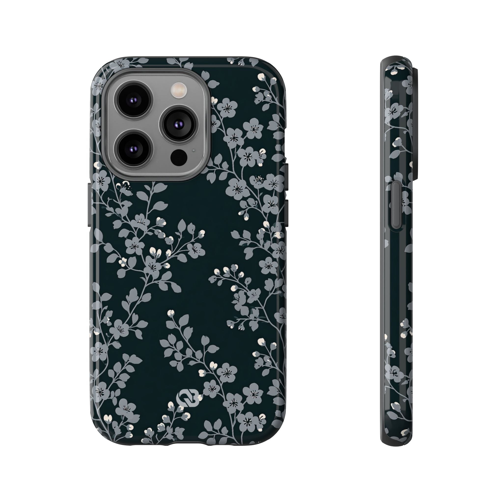 Black Tough Phone Case for iPhone - Midnight Slate Blossom