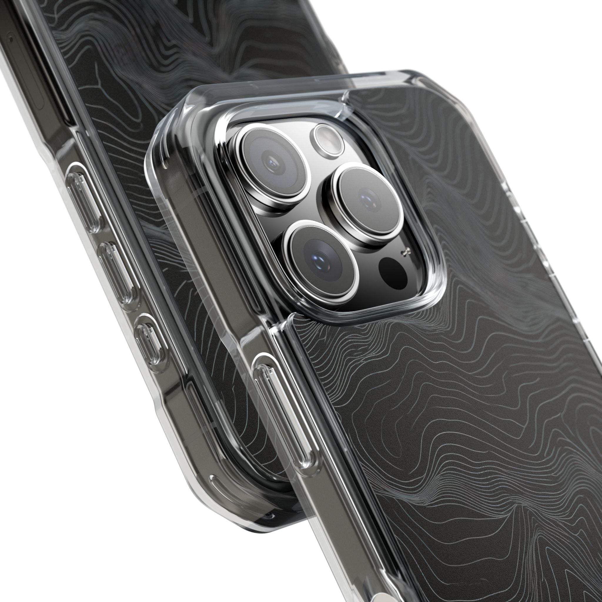 Black Impact MagSafe Phone Case for iPhone - Obsidian Topo Wireframe