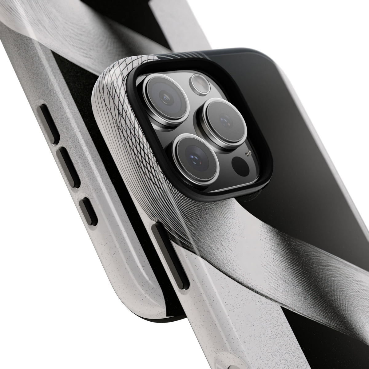 Grey Tough Phone Case for iPhone - Obsidian Moiré Wave
