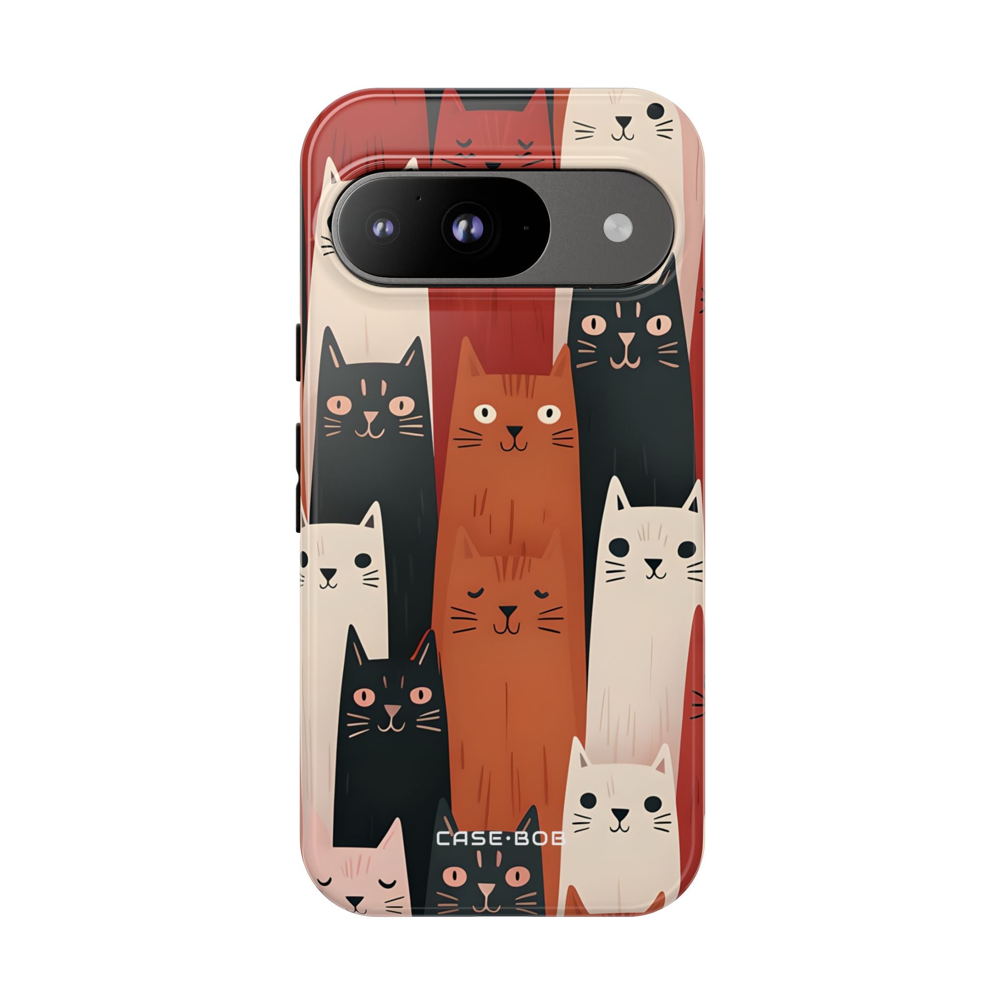 Avlånga katter svart Google Pixel 9 Case - Tough