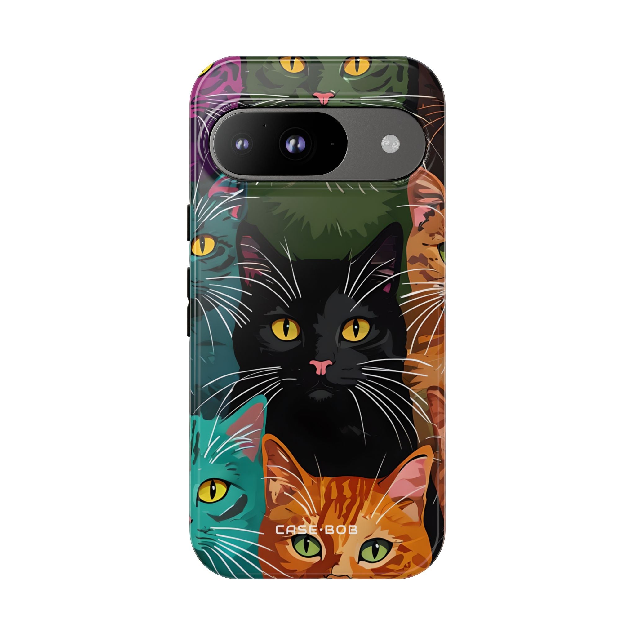 Teal Cat Grid Google Pixel 9 Case - Tough