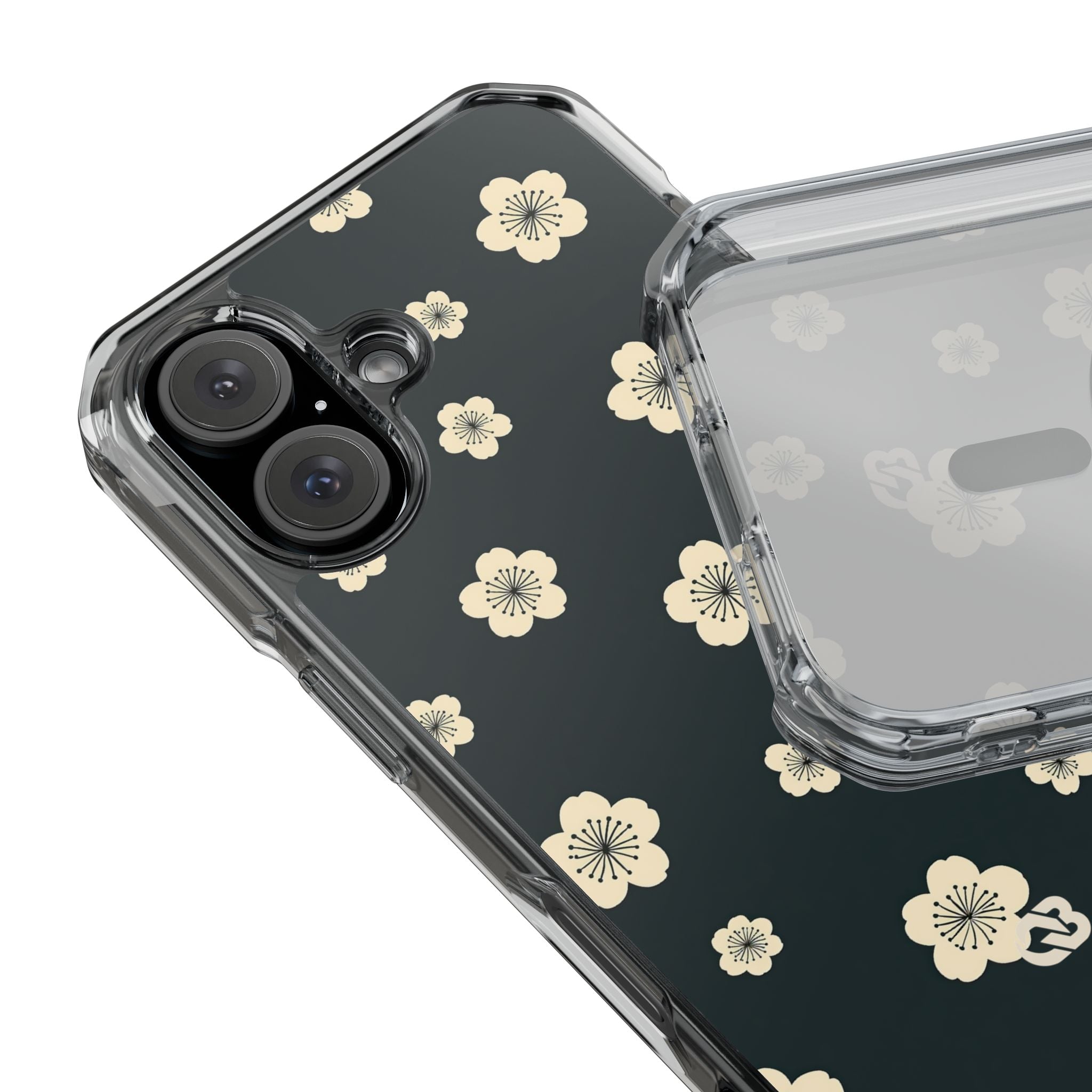 Teal Impact MagSafe Phone Case for iPhone - Obsidian Cream Petals