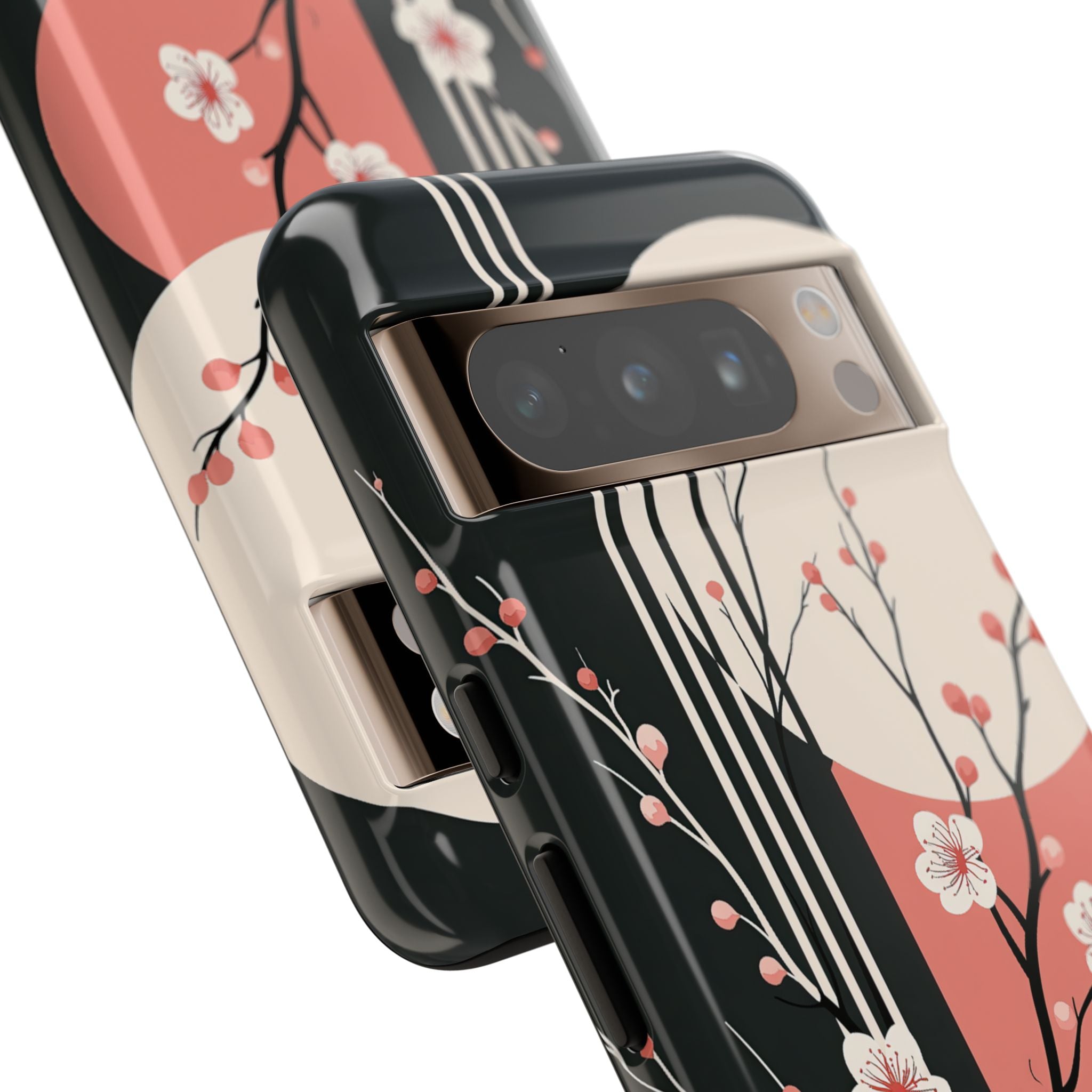 Black Tough Phone Case for Google Pixel - Kyoto Midnight Blossom