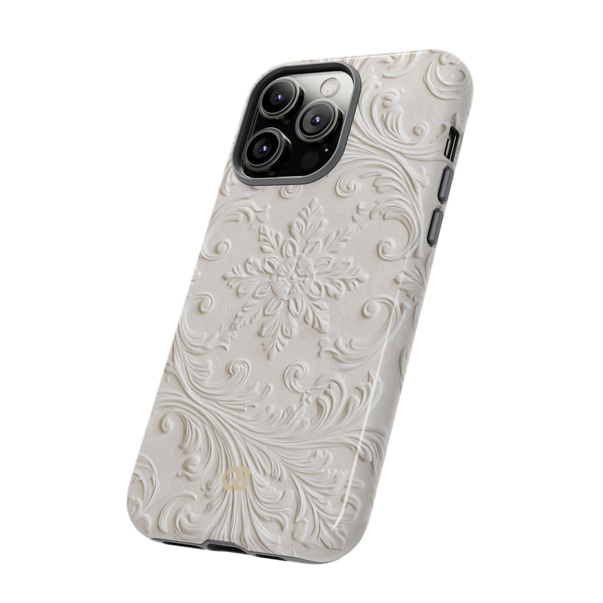 White Tough Phone Case for iPhone - Alabaster Floral Relief
