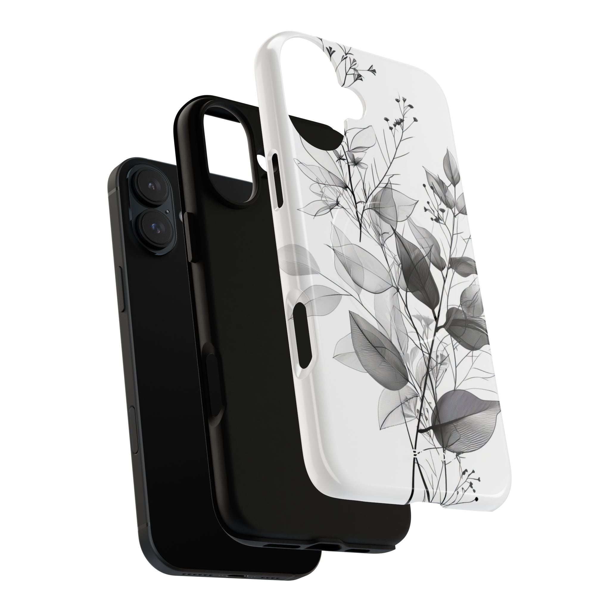 Gefleckte Blätter Grau iPhone 16 Plus Case - Tough+