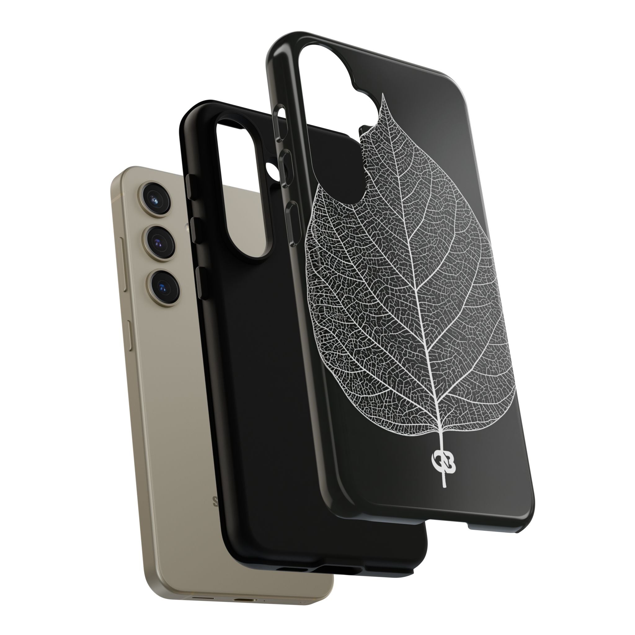 Black Tough Phone Case for Samsung - Bleached Leaf Lattice