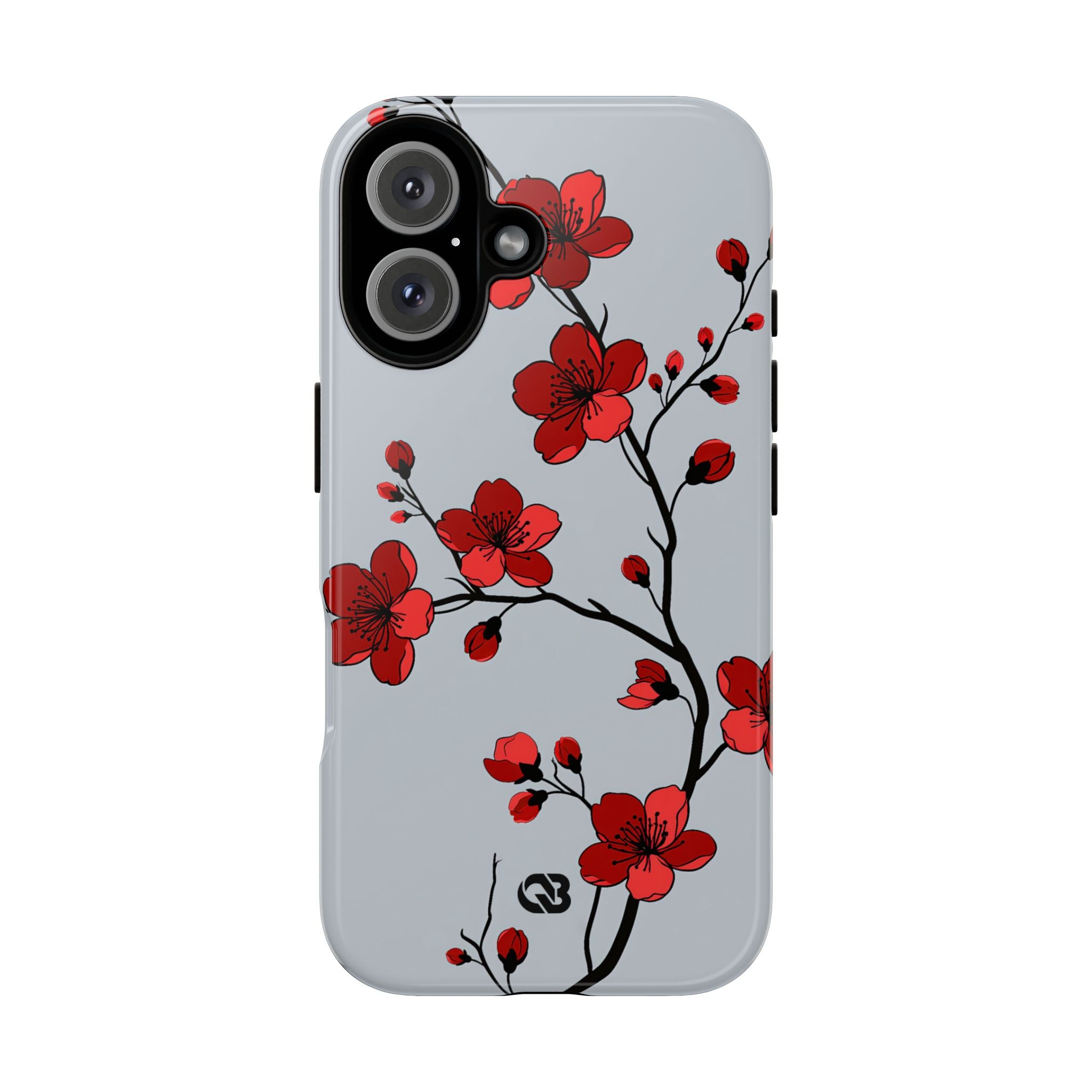 Grey Tough Phone Case for iPhone - Crimson Blossom Onyx
