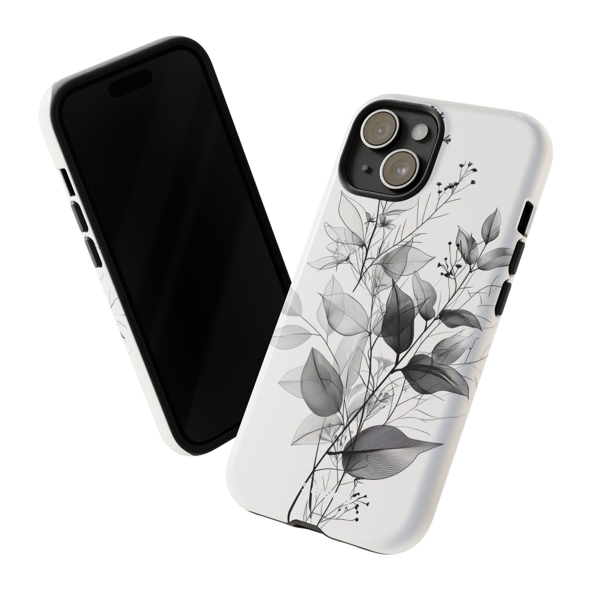 Veined Leaves Gray iPhone 15 Case - Tough