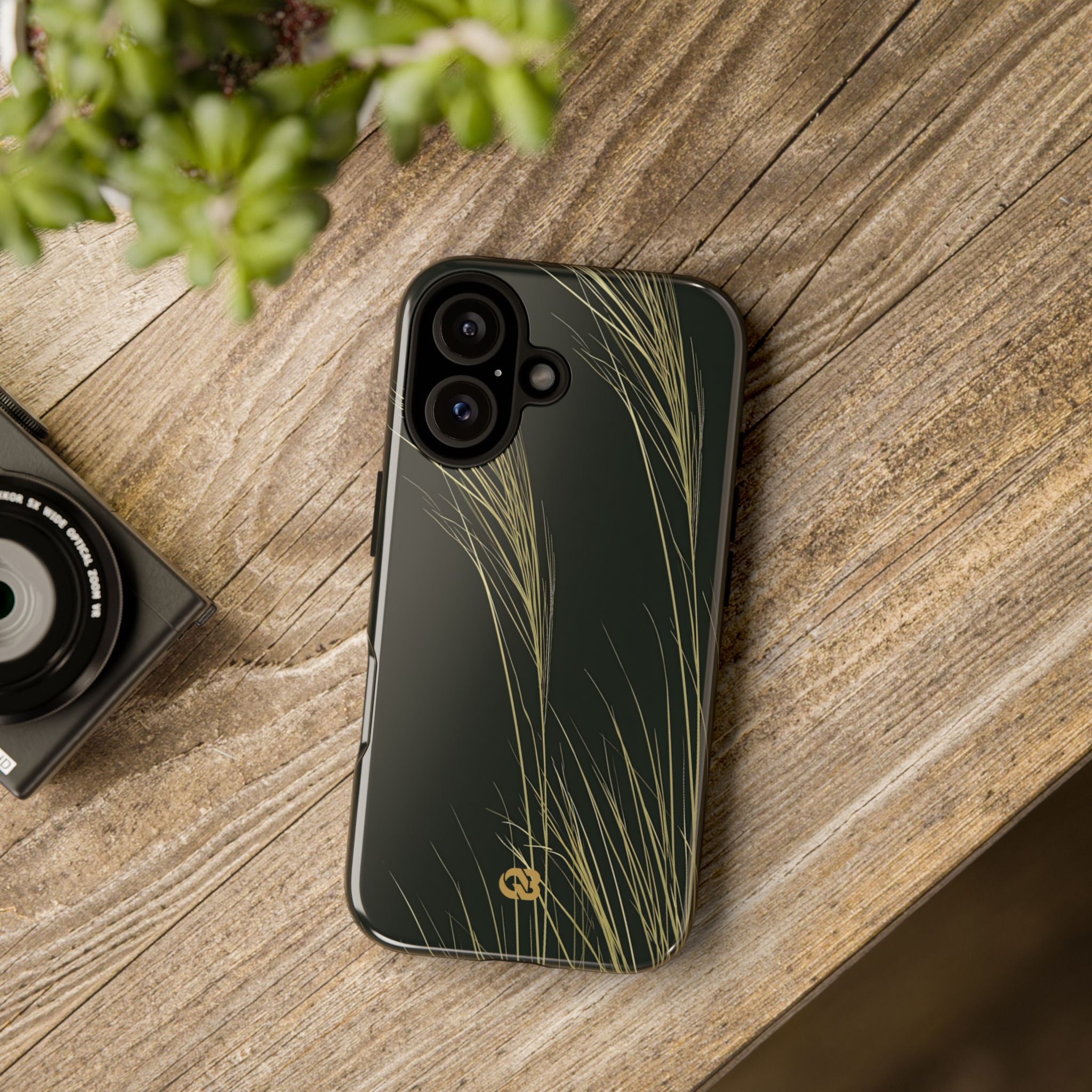 Green Tough Phone Case for iPhone - Midnight Gilded Grass