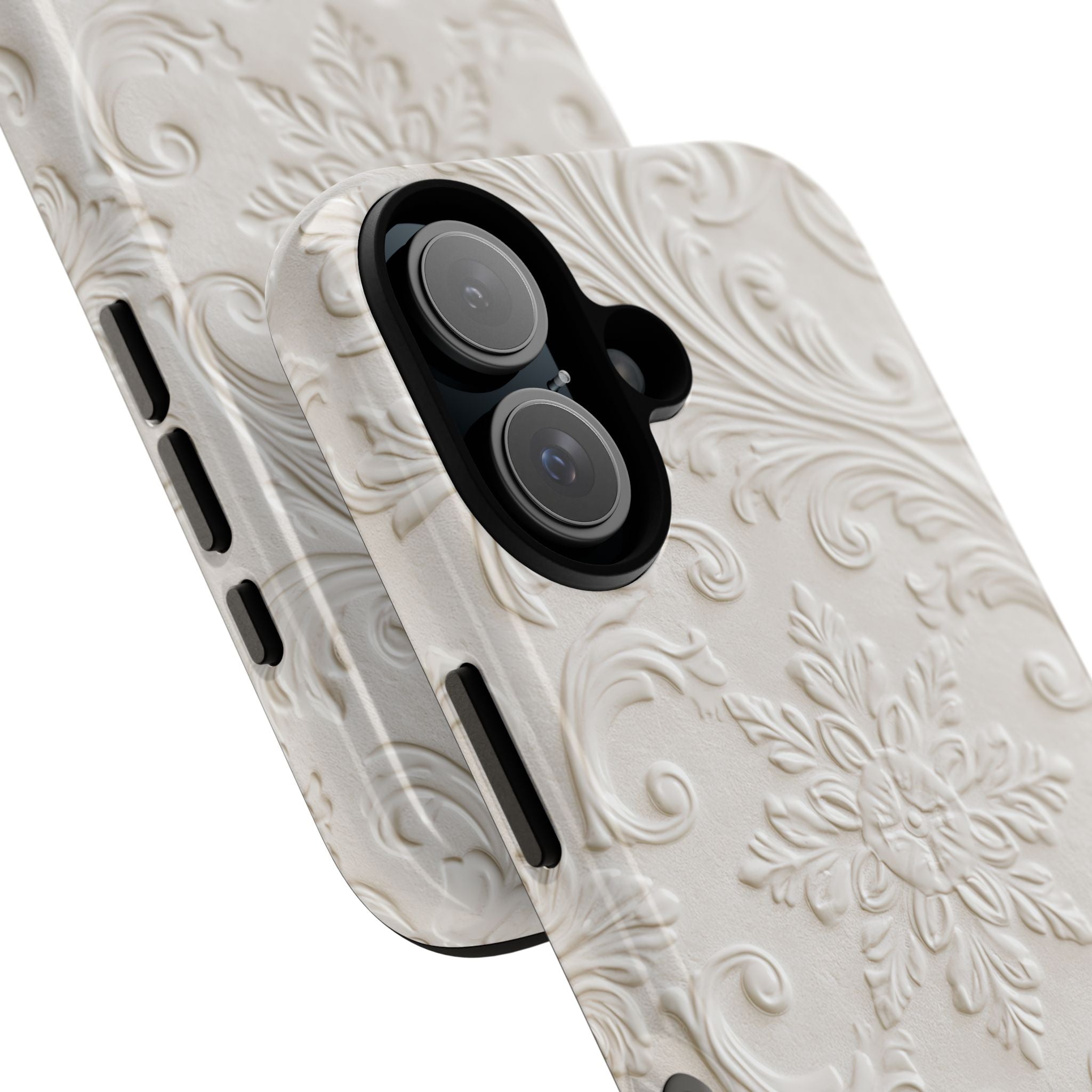 White Tough Phone Case for iPhone - Alabaster Floral Relief