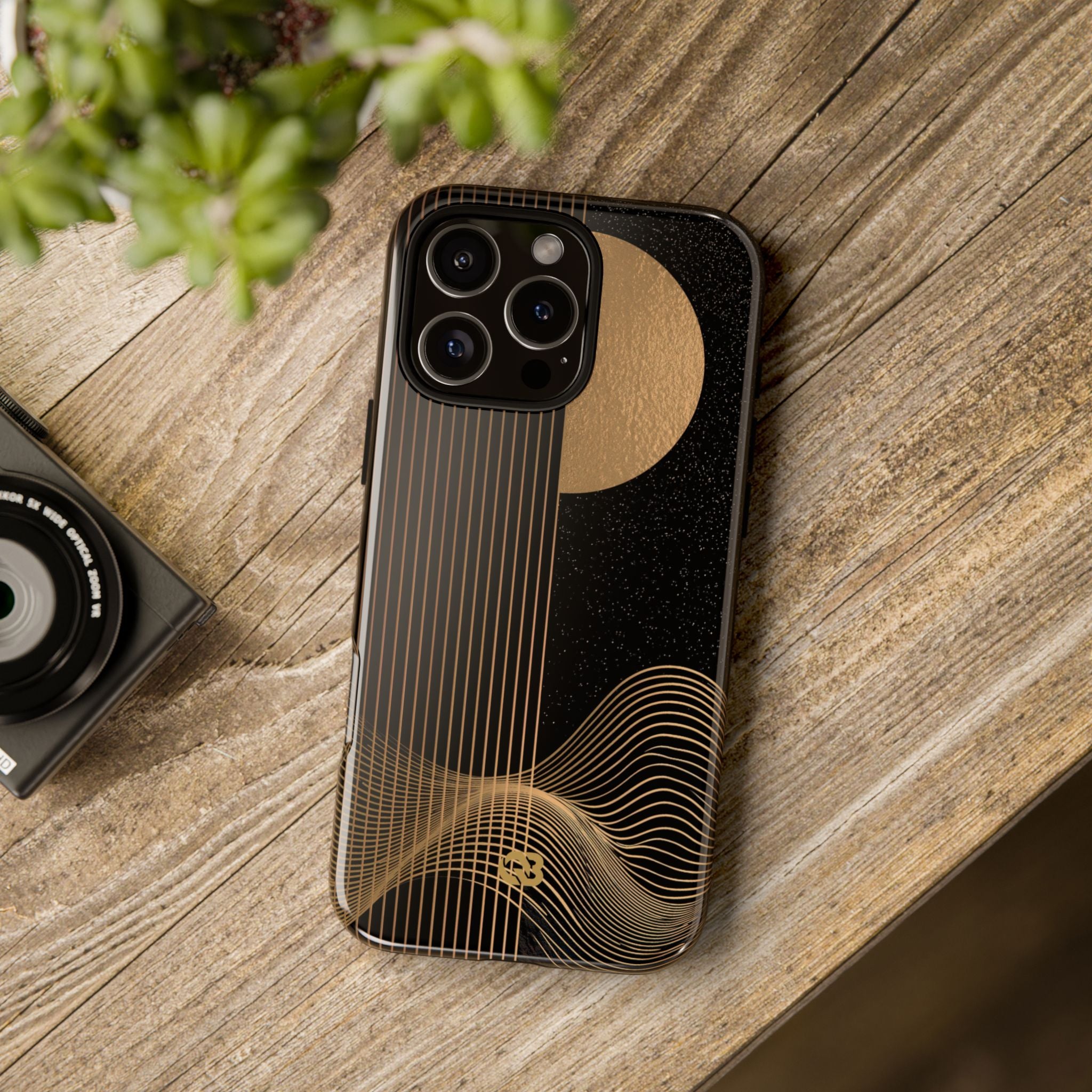 Gold Tough Phone Case for iPhone - Gilded Obsidian Dunes