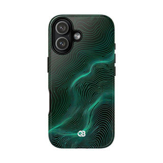 Teal Tough Phone Case for iPhone - Neon Jade Contour