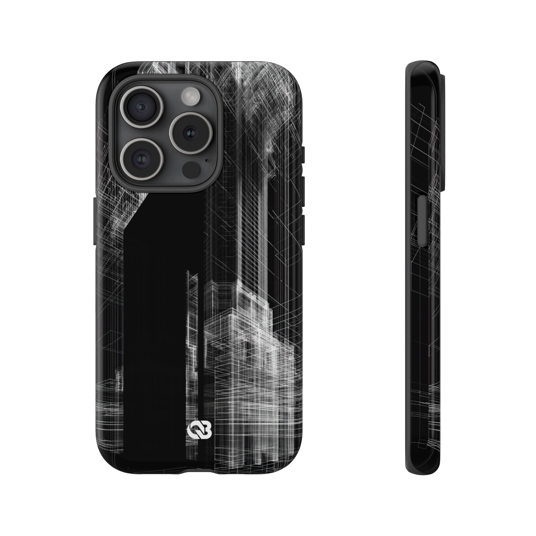 Black Tough Phone Case for iPhone - Ghost Urban Wireframe