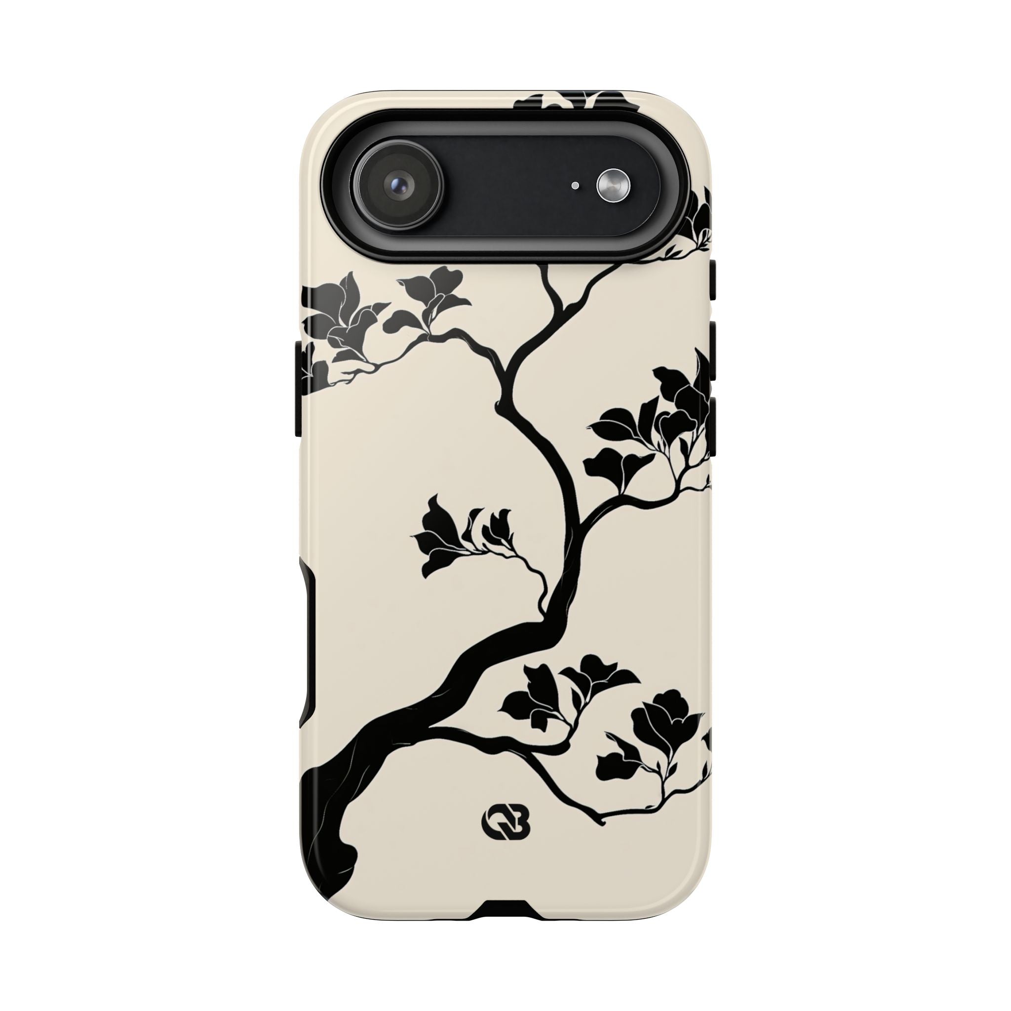 Beige Tough Phone Case for iPhone - Obsidian Bonsai Silhouette