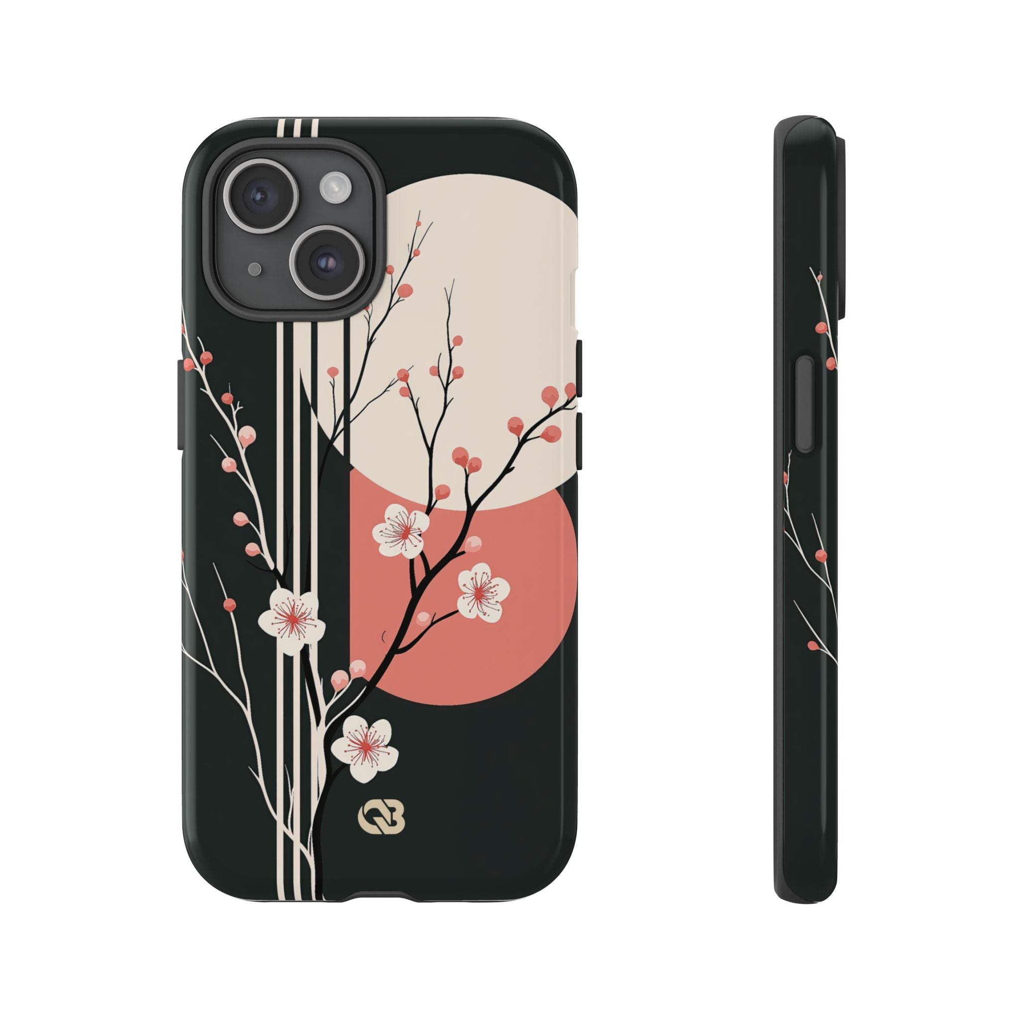 Black Tough Phone Case for iPhone - Kyoto Midnight Blossom