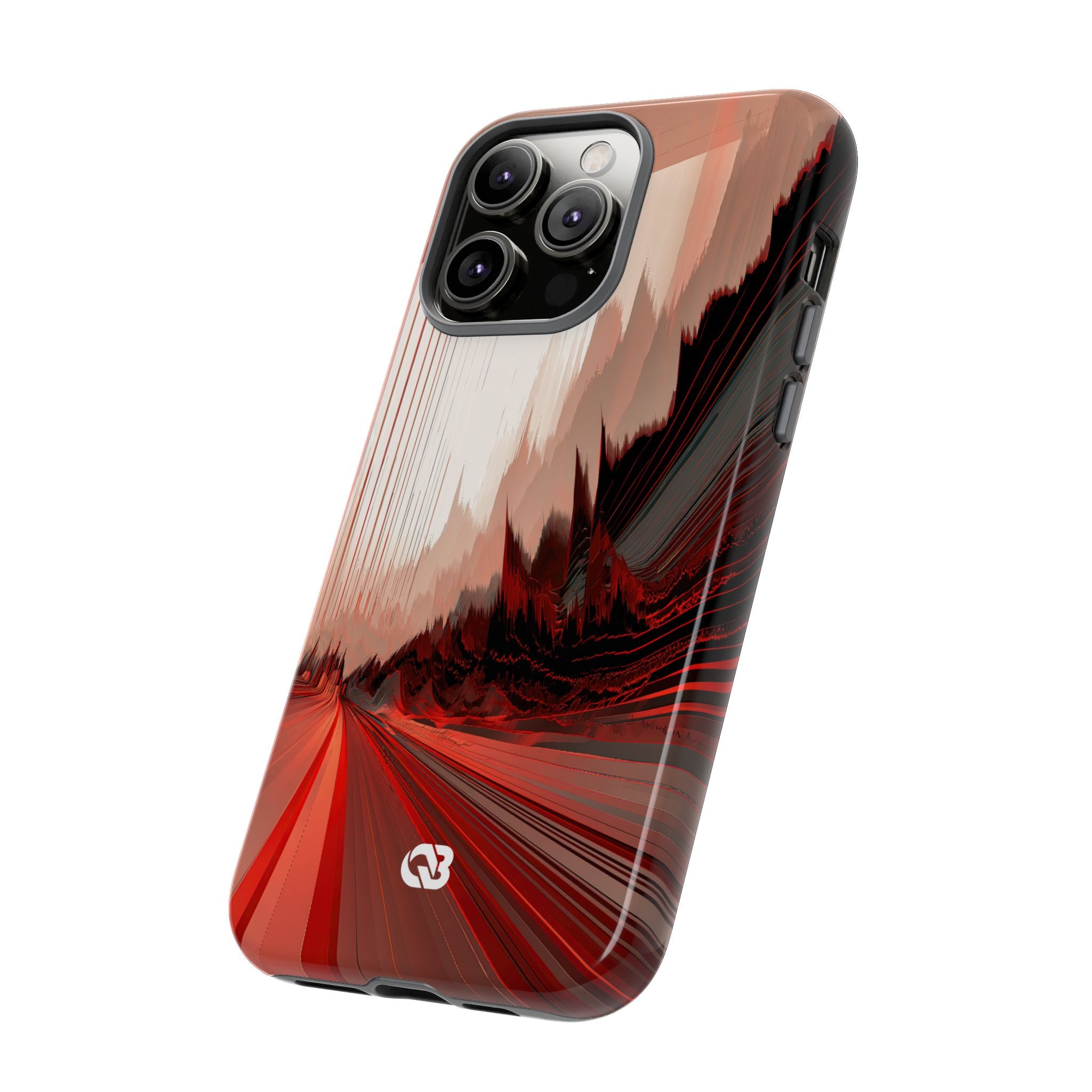 Red Tough Phone Case for iPhone - Crimson Pulse Horizon