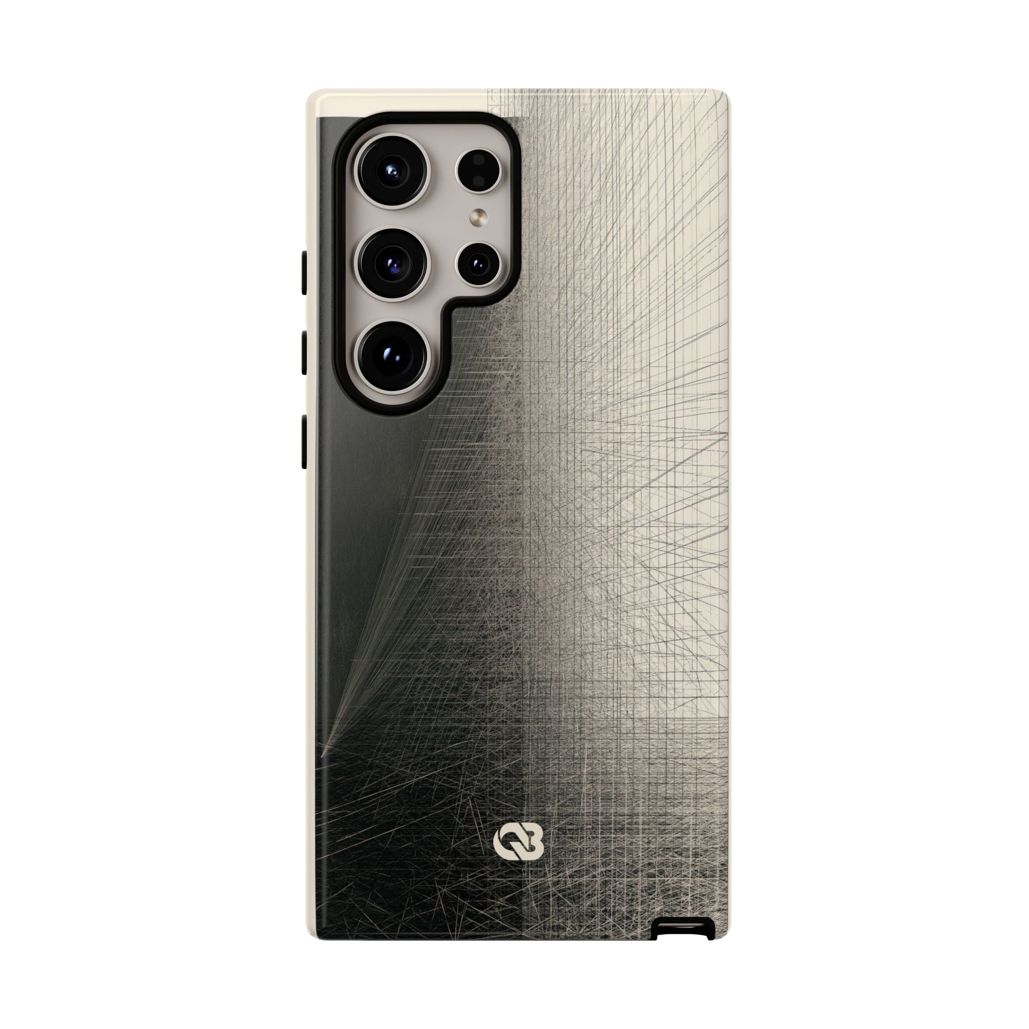 Beige Tough Phone Case for Samsung - Brutalist Graphite Grid