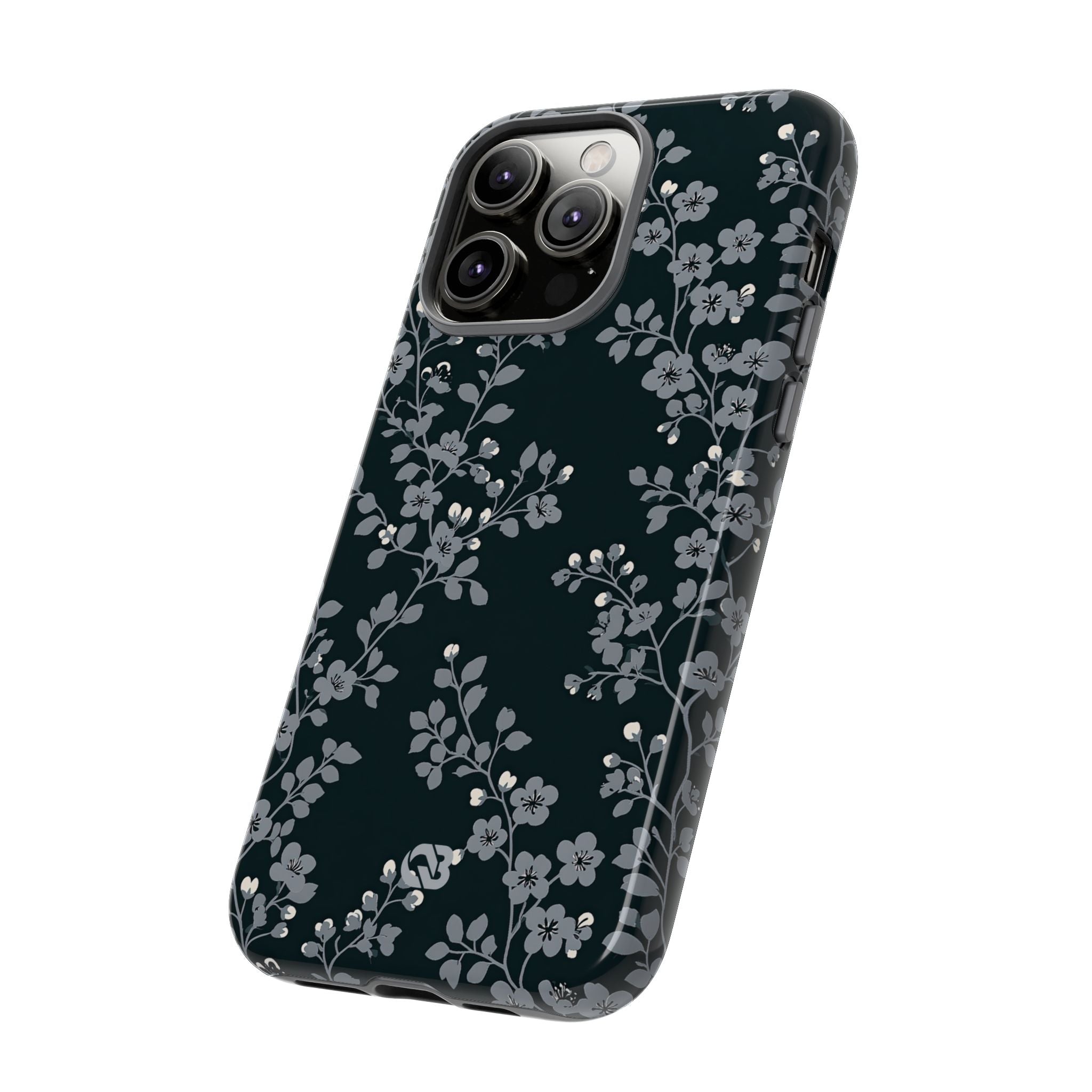 Black Tough Phone Case for iPhone - Midnight Slate Blossom