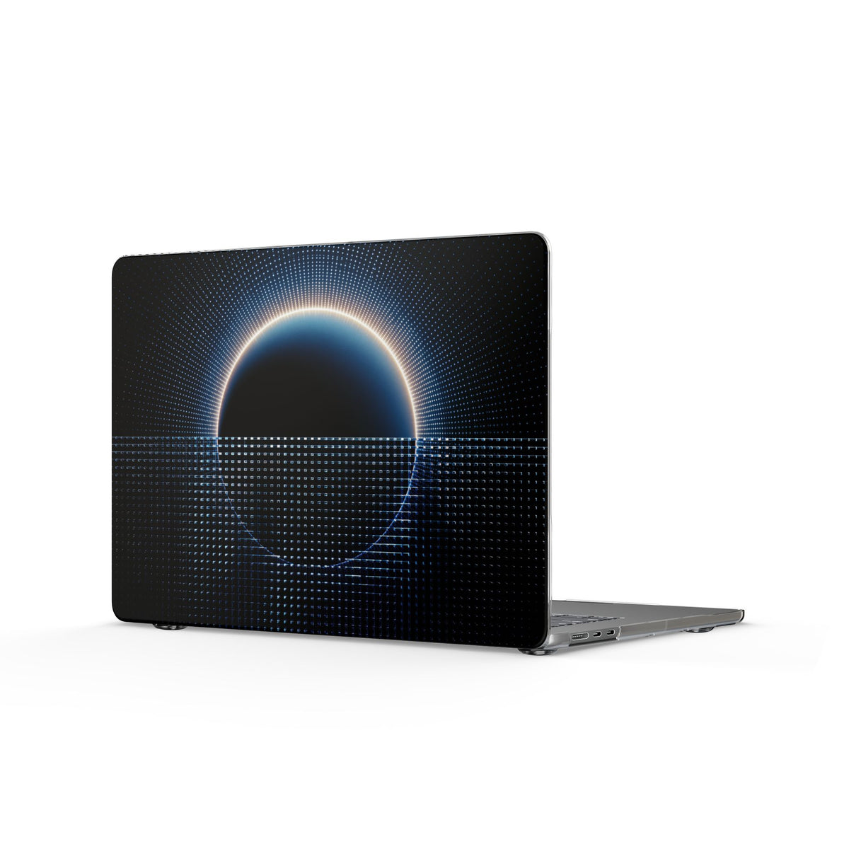 Eclipse Grid Clear MacBook Case — Futuristic Solar Glow Laptop Cover