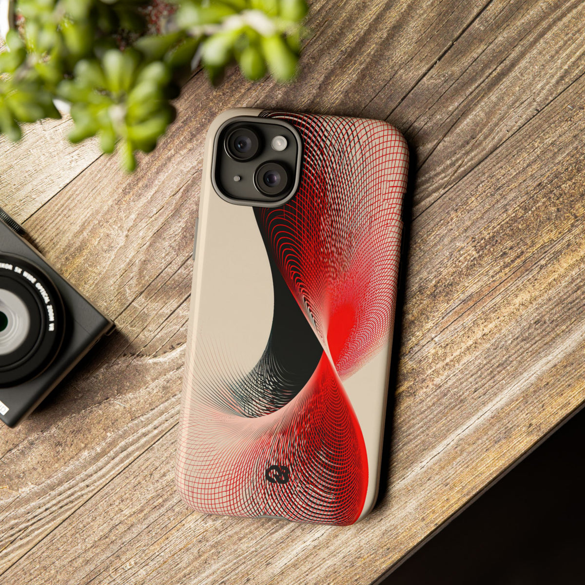 Red Tough Phone Case for iPhone - Scarlet Wireframe Helix