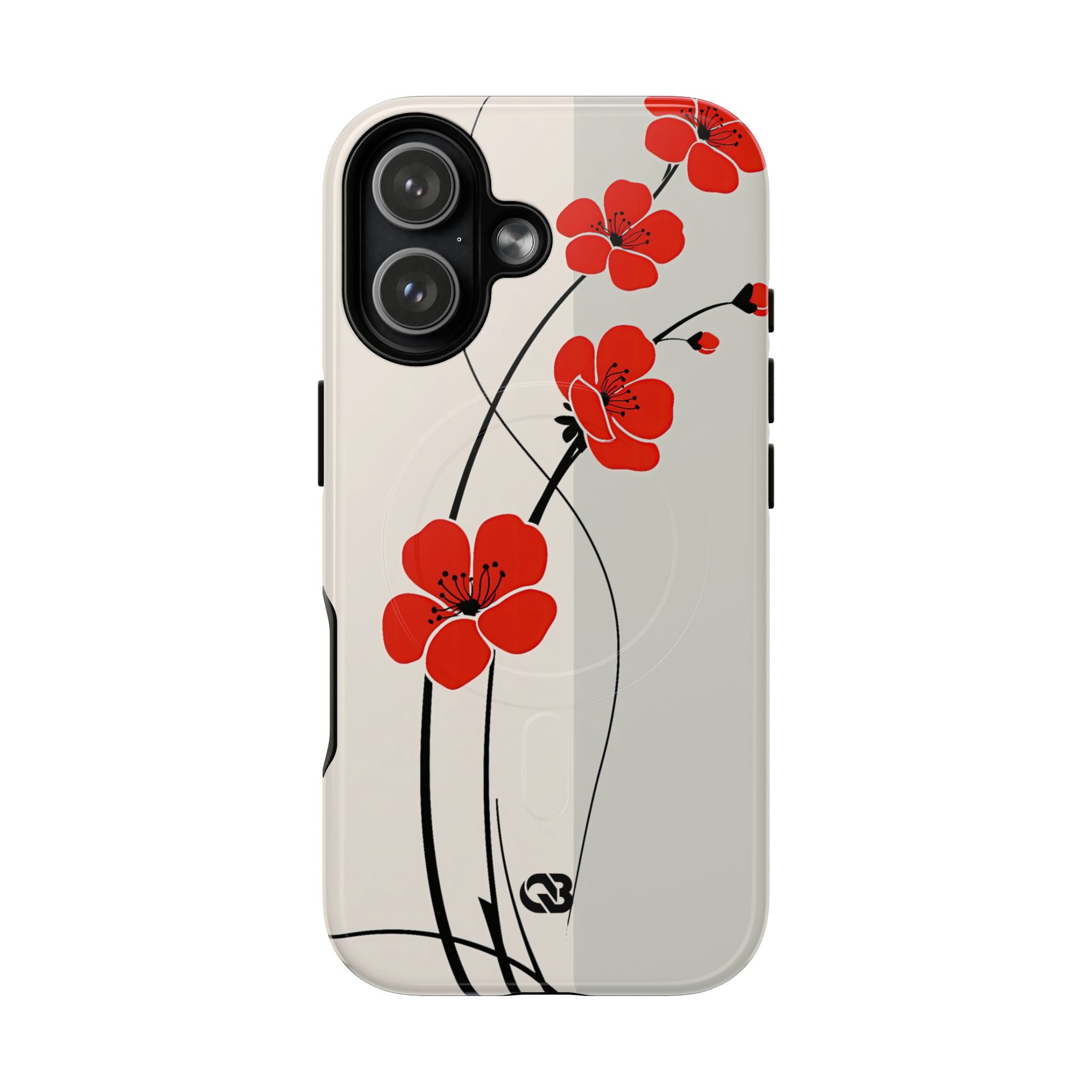 Beige Tough 2.0 Magsafe Phone Case for iPhone - Scarlet Ink Petals