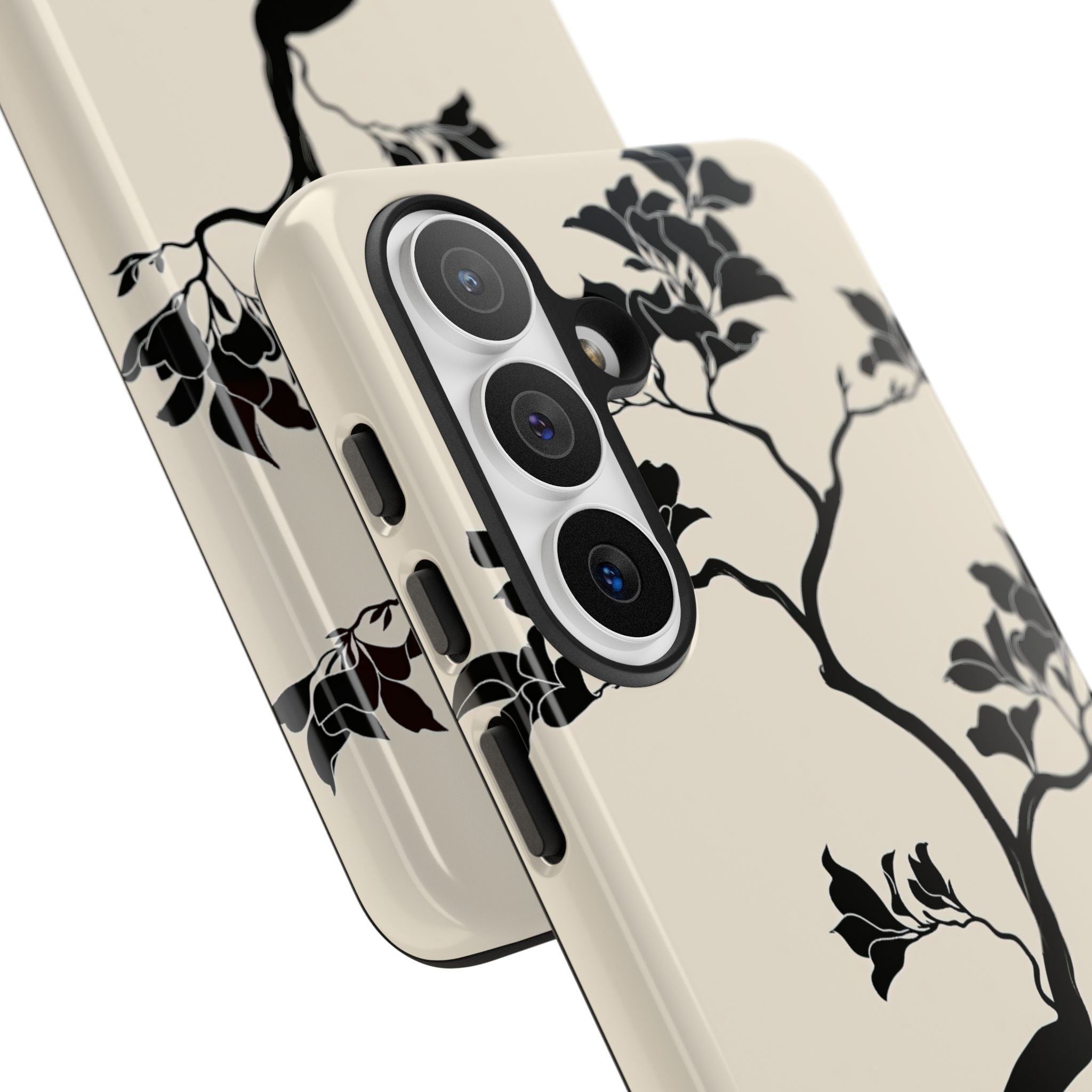 Beige Tough Phone Case for Samsung - Obsidian Bonsai Silhouette