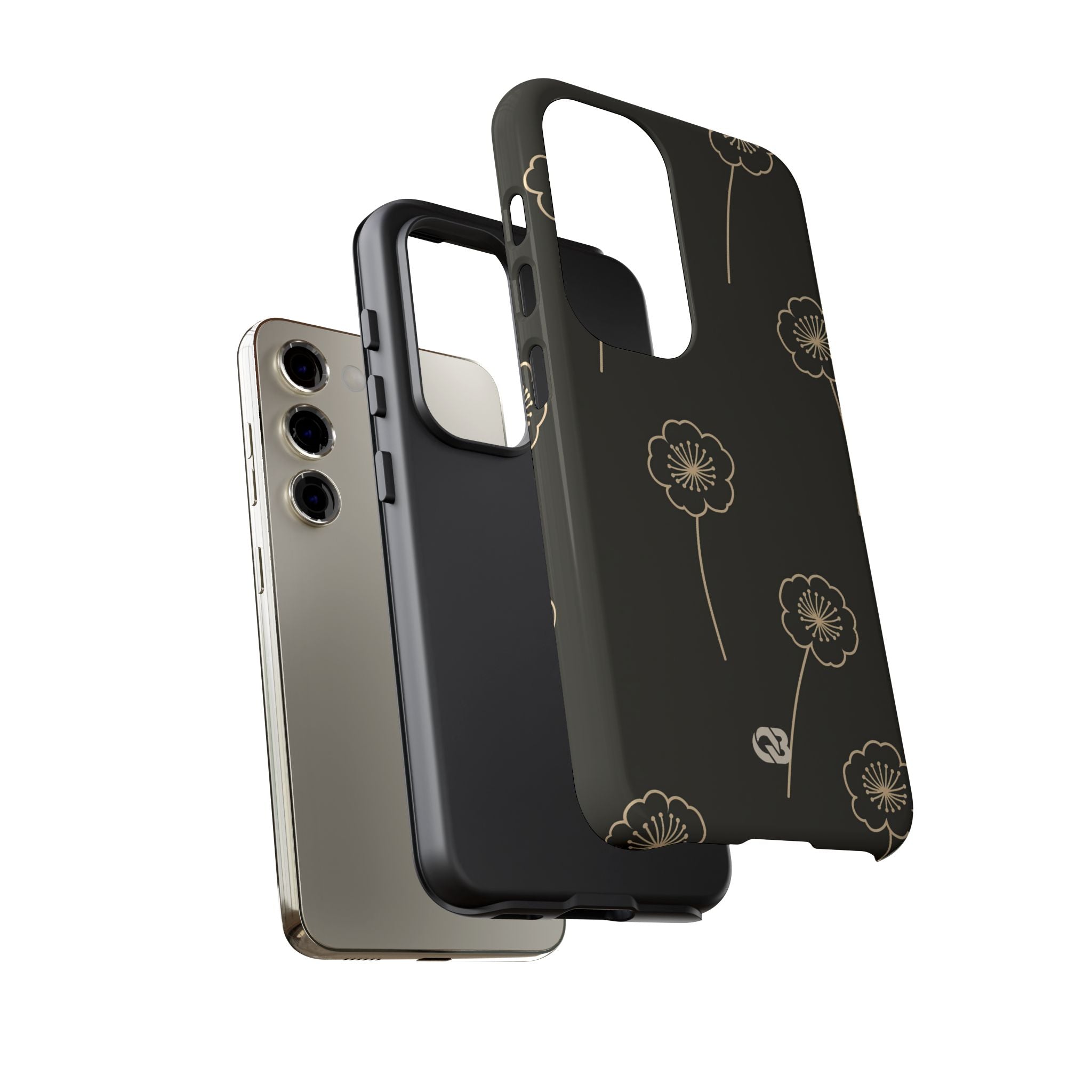 Black Tough Phone Case for Samsung - Obsidian Sand Petals
