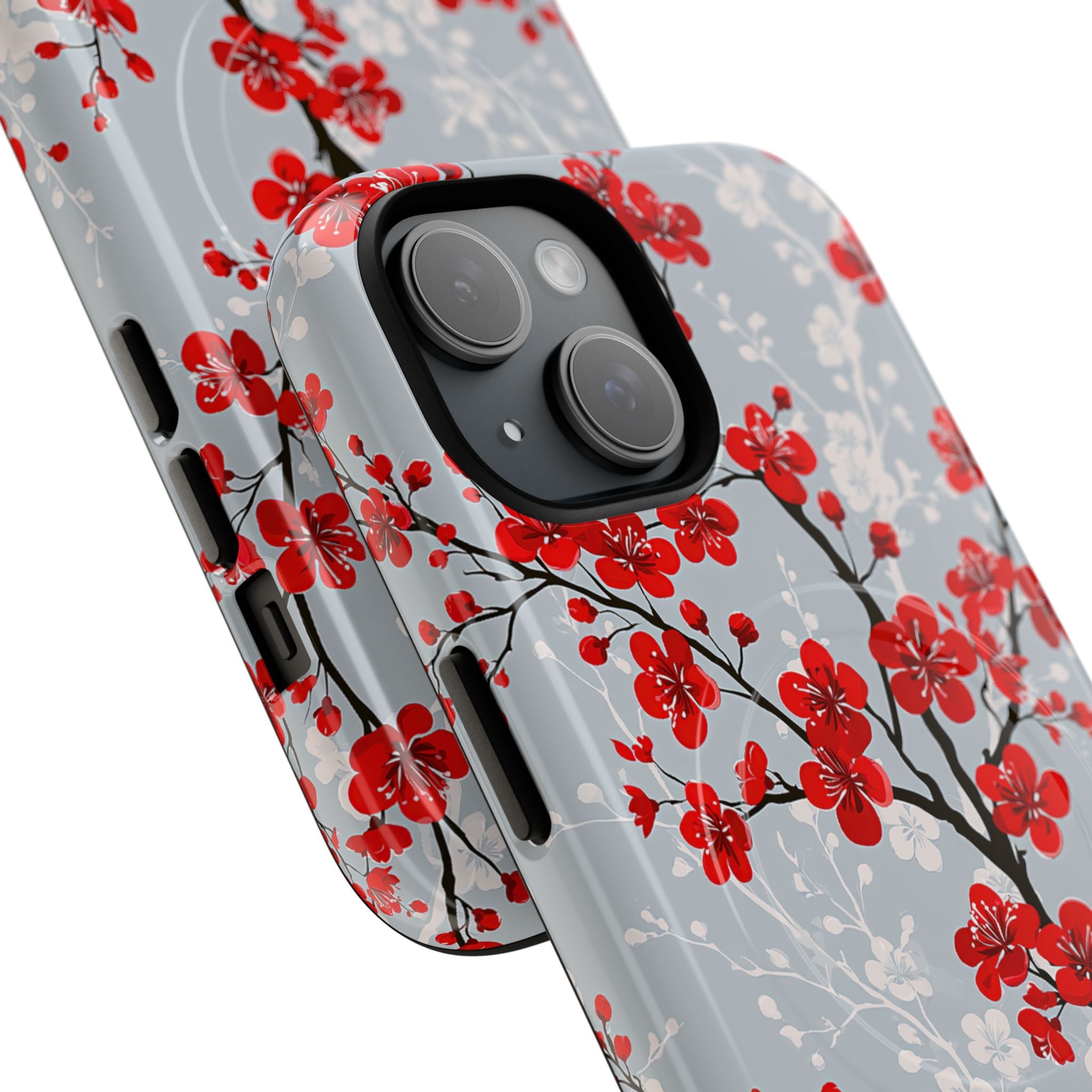 Grey Tough 2.0 Magsafe Phone Case for iPhone - Crimson Sakura Slate