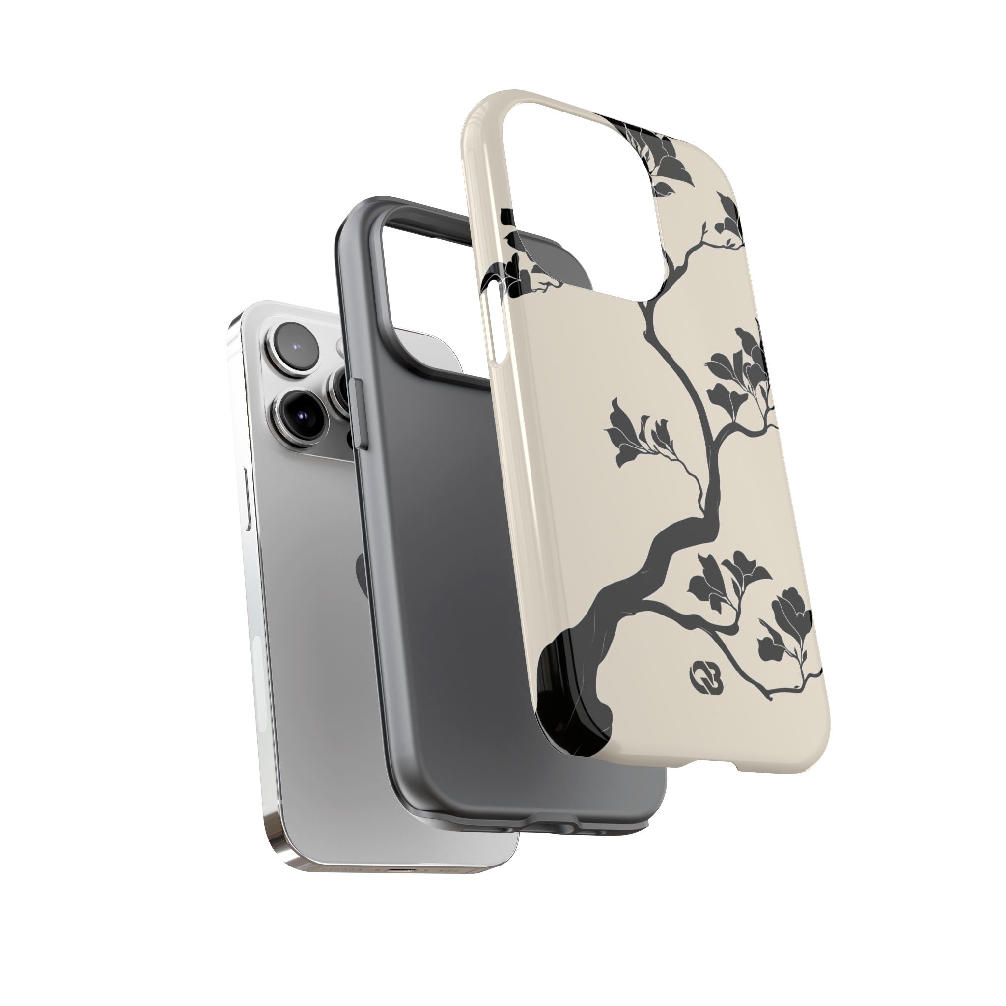 Beige Tough Phone Case for iPhone - Obsidian Bonsai Silhouette