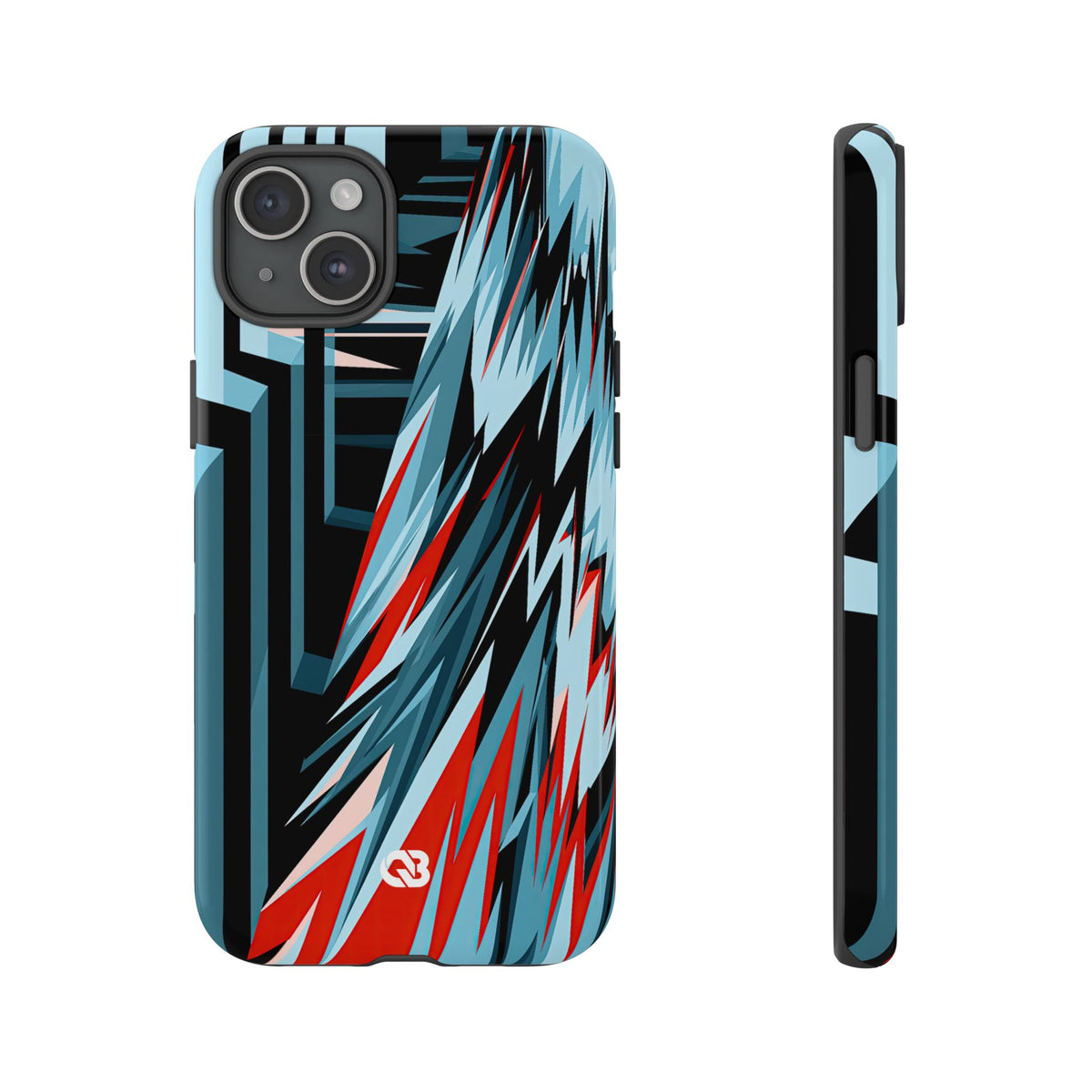 Blue Tough Phone Case for iPhone - Glitch Peak Cyan
