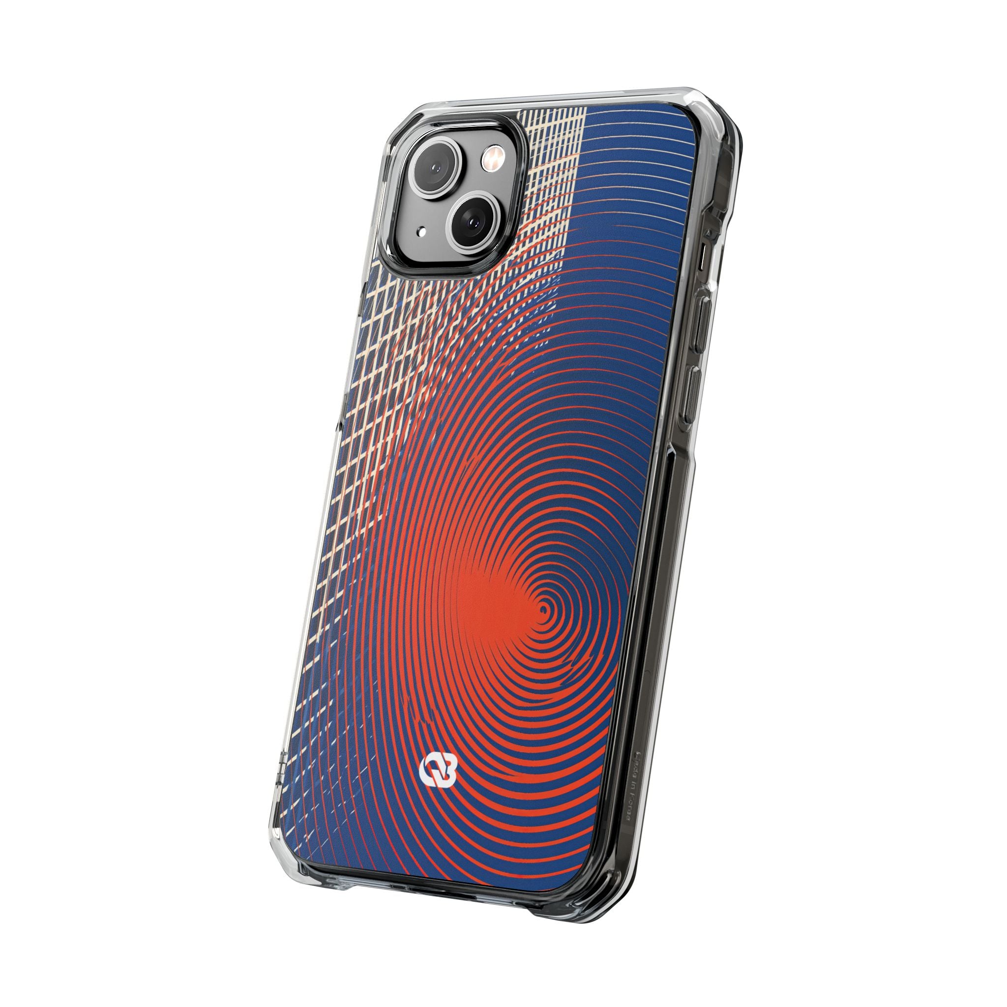 Blue Impact MagSafe Phone Case for iPhone - Orange Orbit Grid