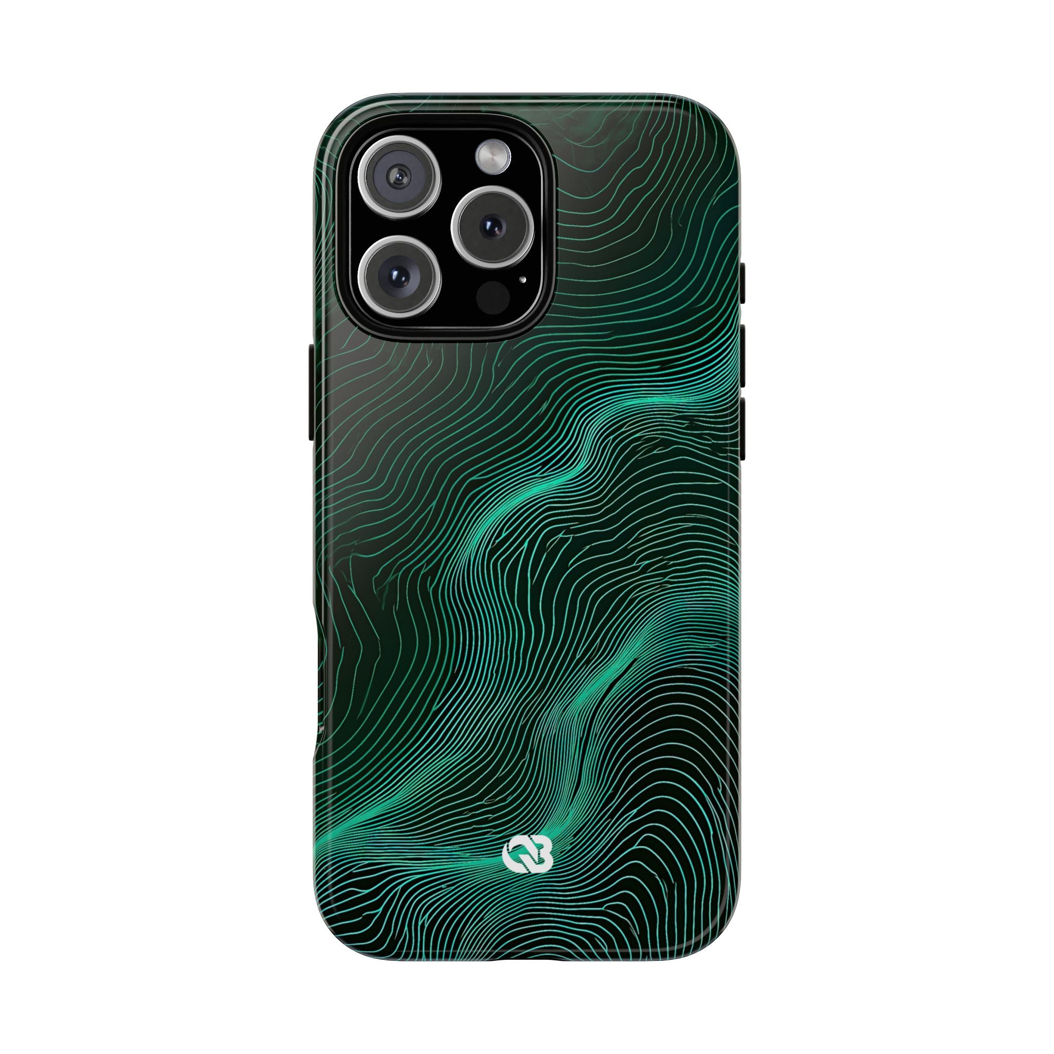 Teal Tough Phone Case for iPhone - Neon Jade Contour