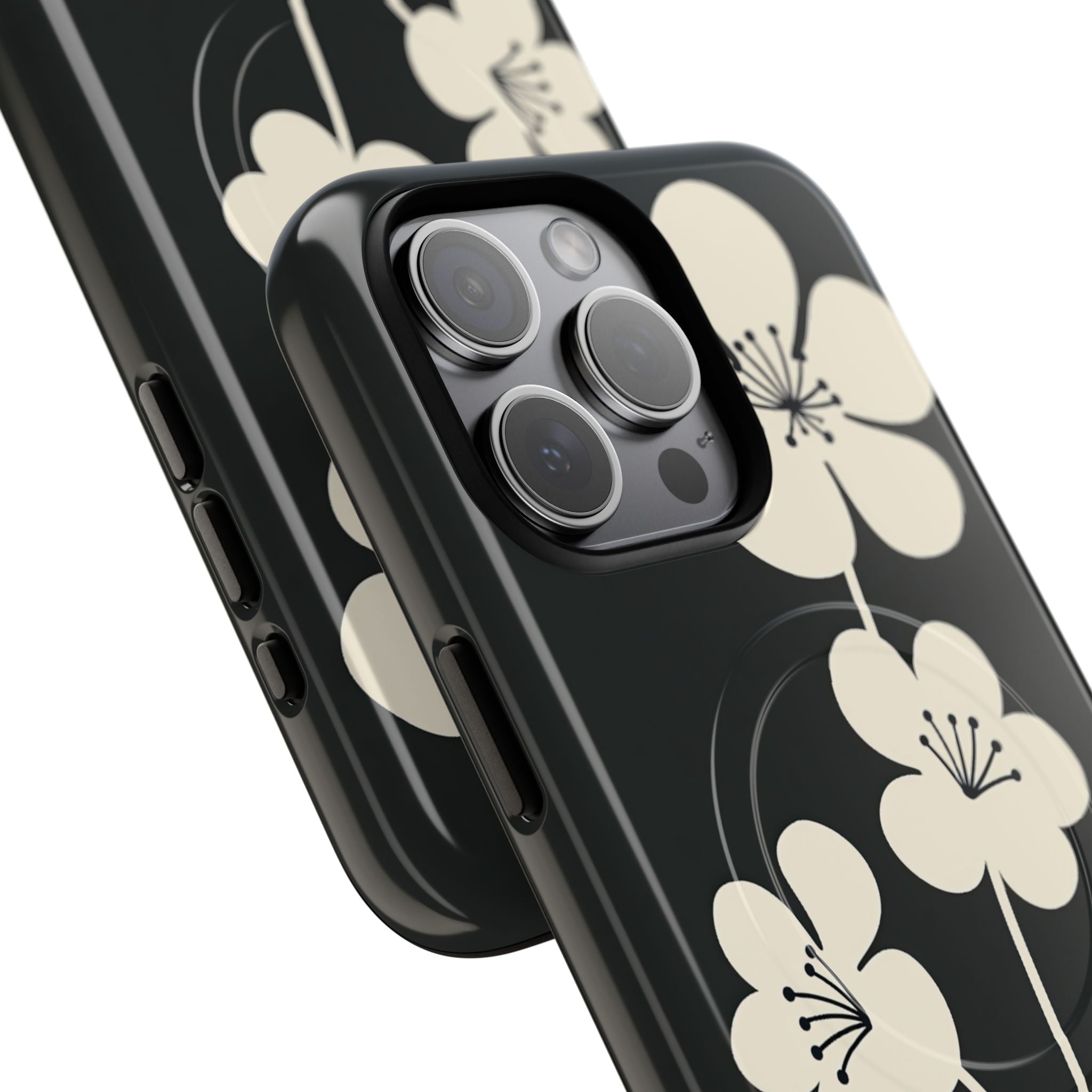 Black Tough 2.0 Magsafe Phone Case for iPhone - Obsidian Cream Bloom