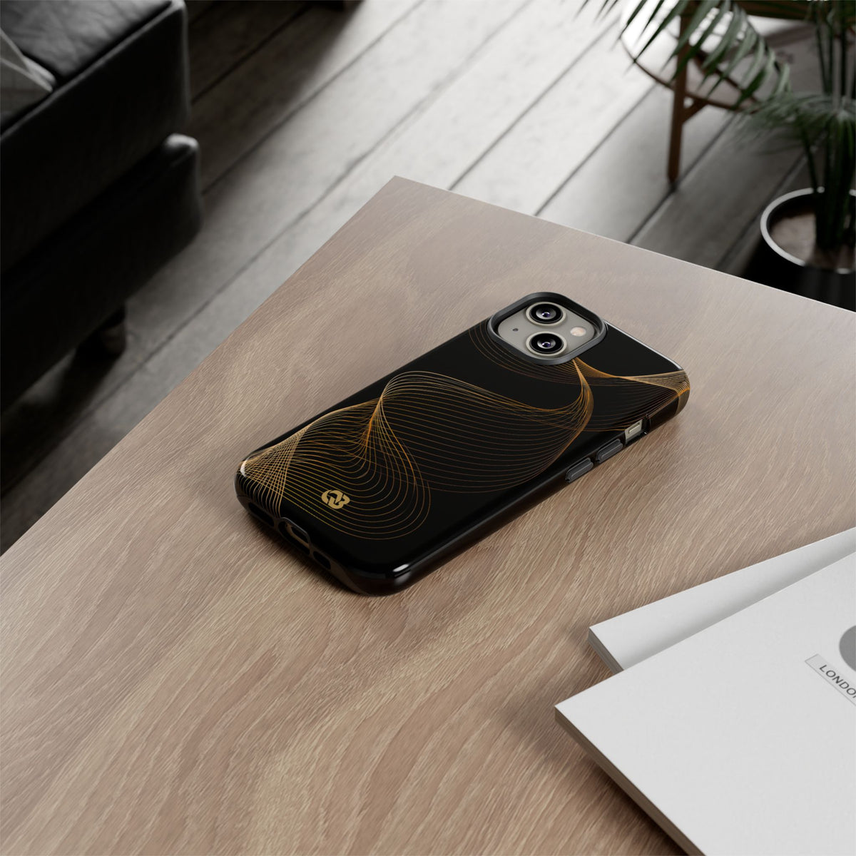 Golden Contour Flow · Tough Phone Case for iPhone · Black