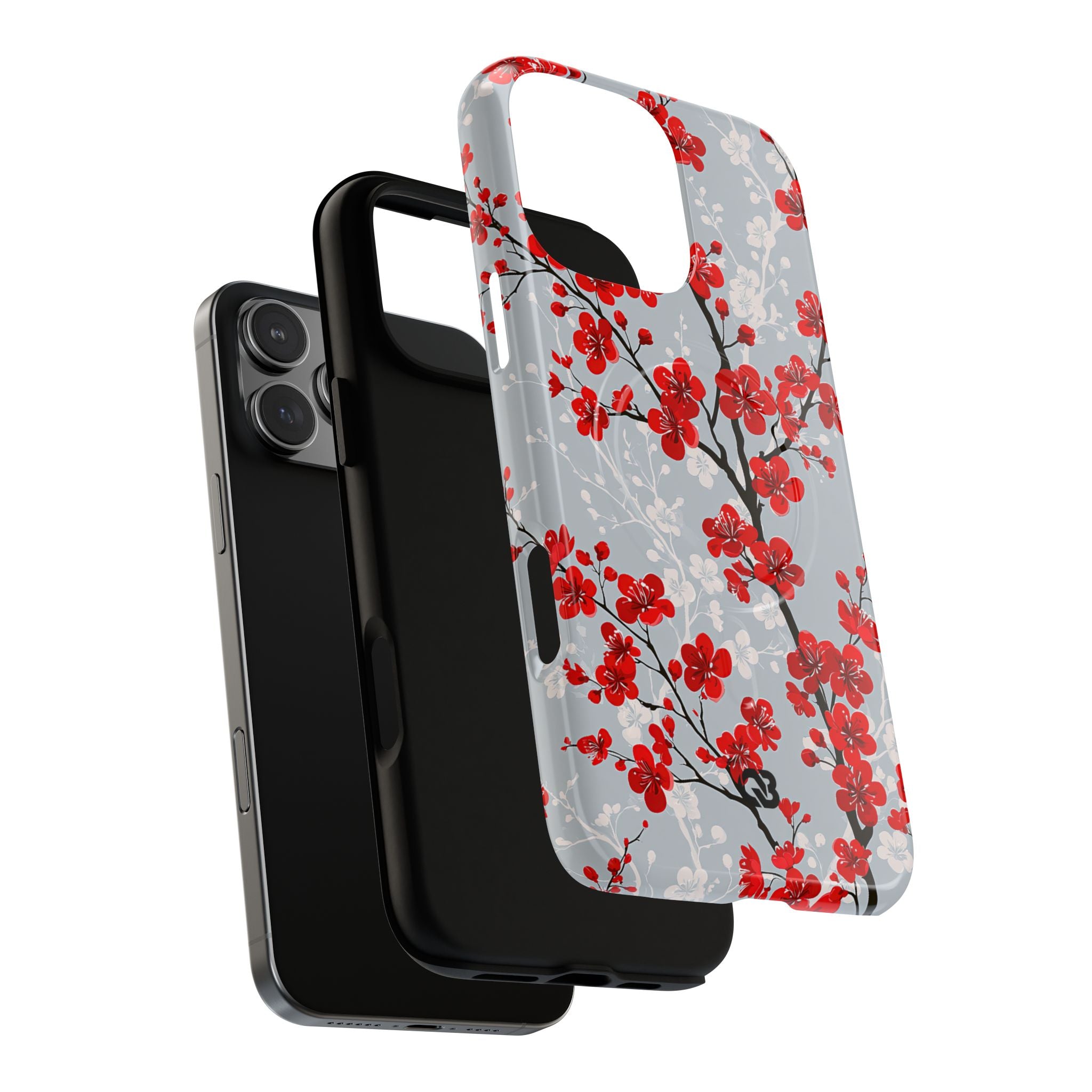 Grey Tough 2.0 Magsafe Phone Case for iPhone - Crimson Sakura Slate