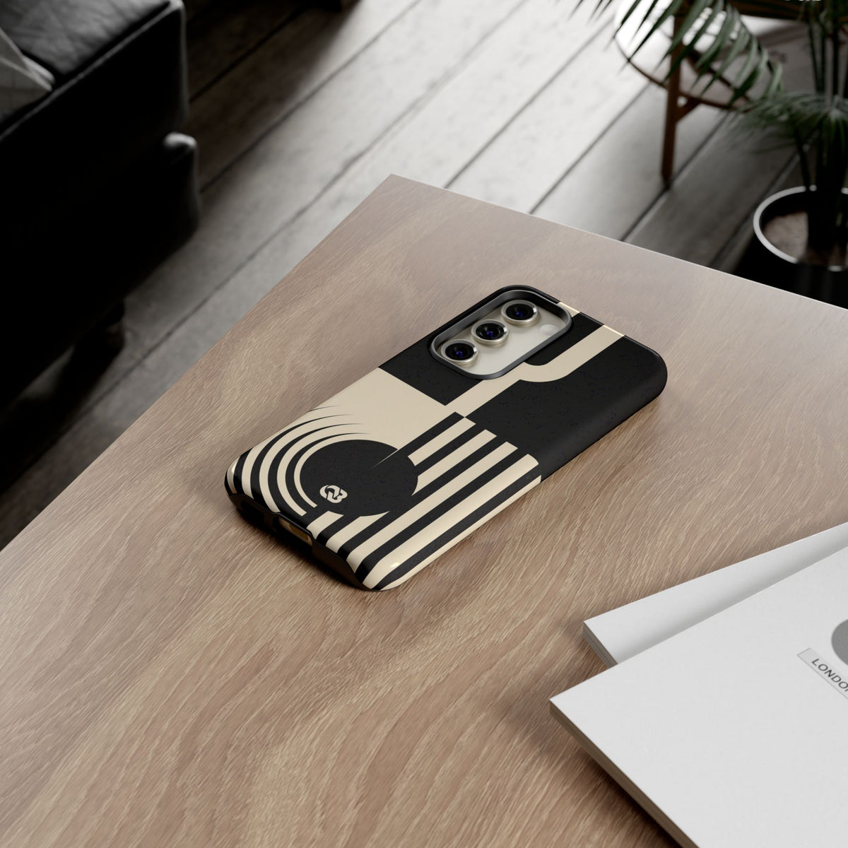 Black Tough Phone Case for Samsung - Ivory Signal Grid