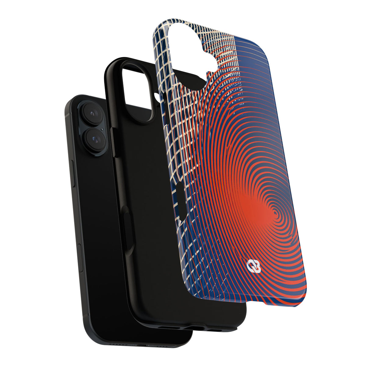 Blue Tough Phone Case for iPhone - Orange Orbit Grid