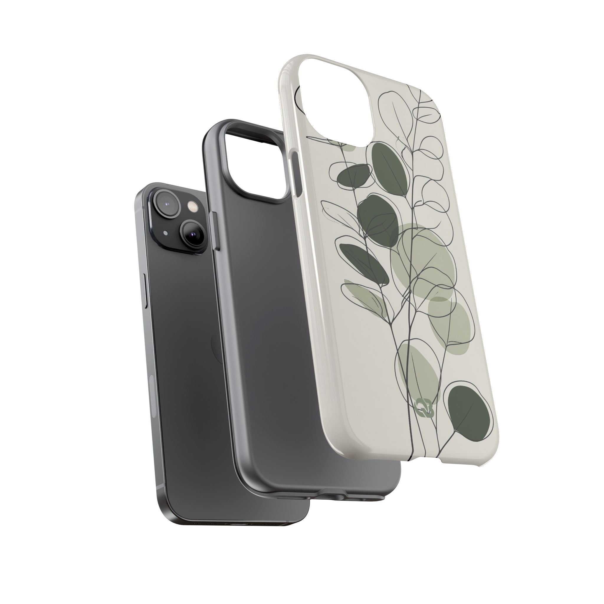 Green Tough Phone Case for iPhone - Muted Eucalyptus Sketch