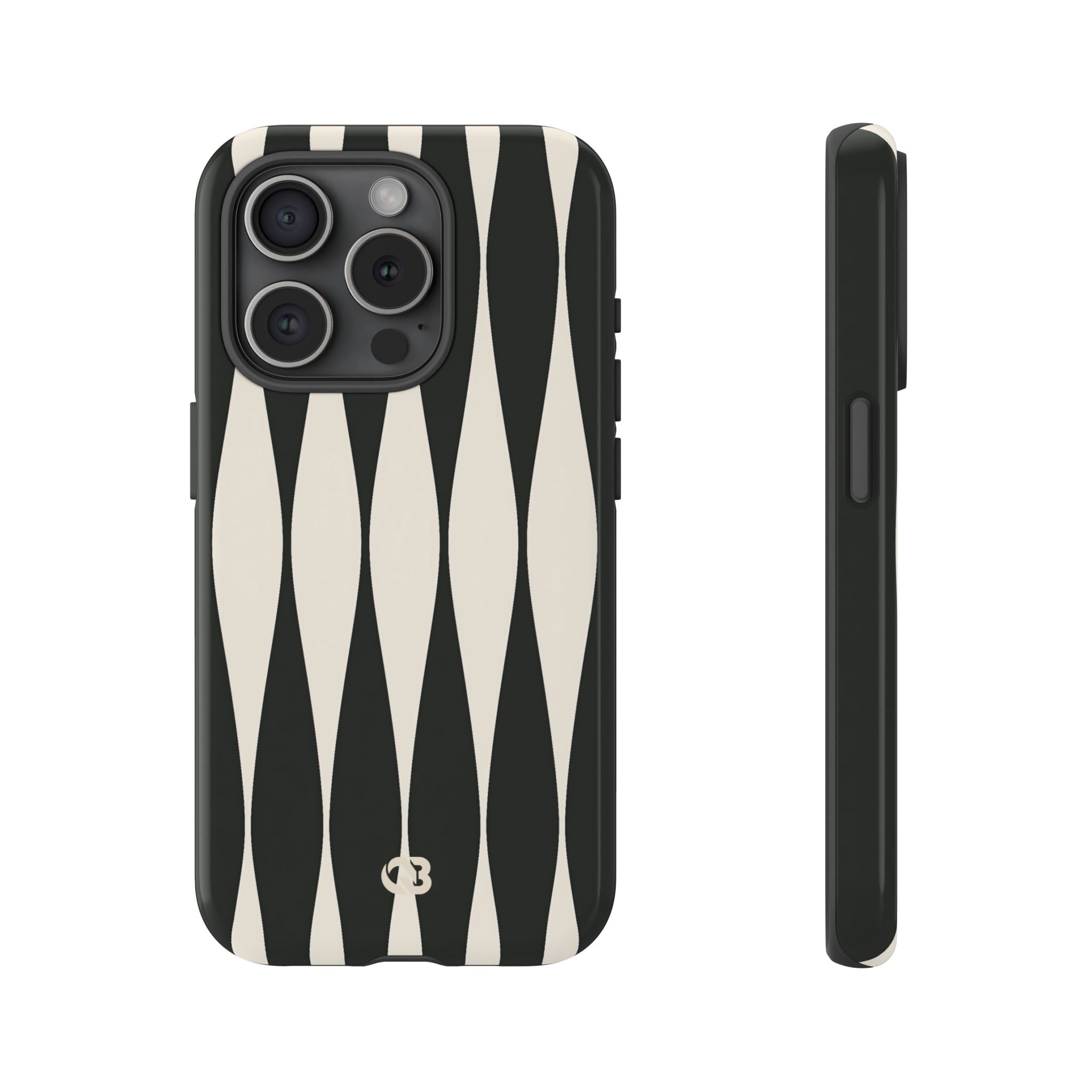 Black Tough Phone Case for iPhone - Ivory Spindle Grid