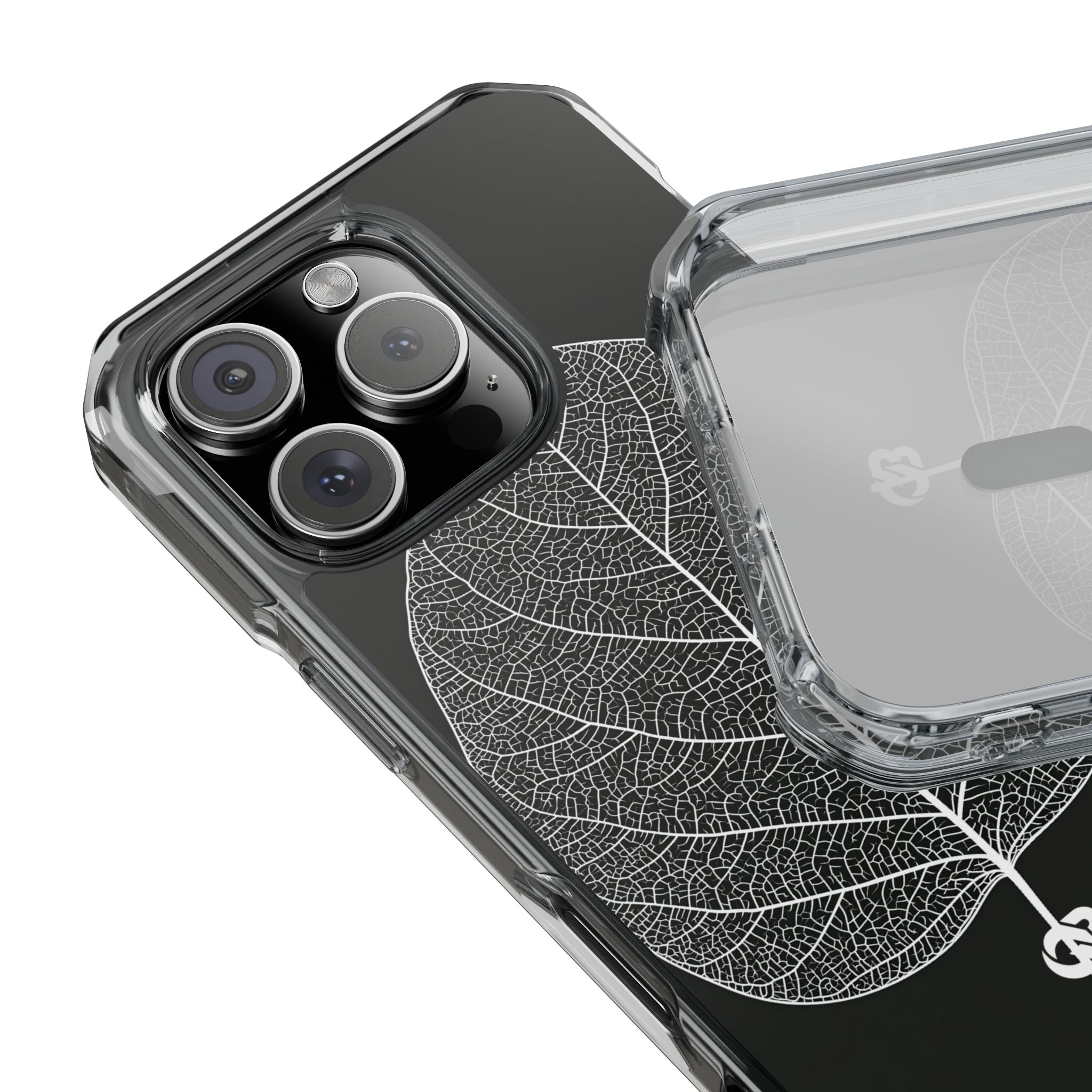 Black Impact MagSafe Phone Case for iPhone - Bleached Leaf Lattice