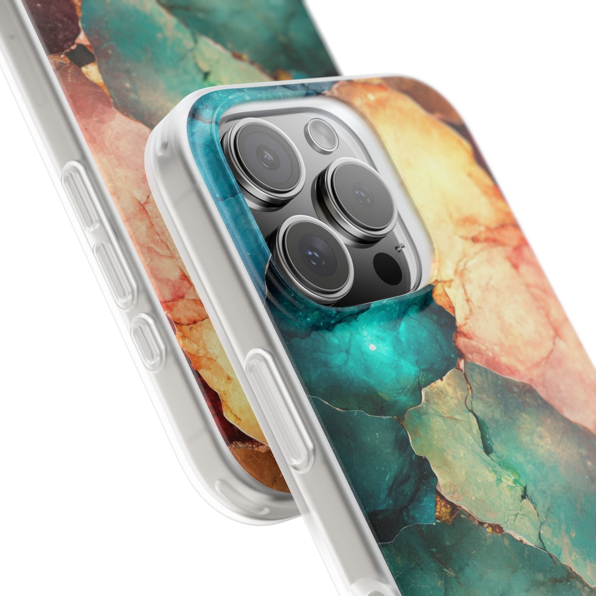 Teal Mosaic Veins iPhone 16 Pro Case - Soft