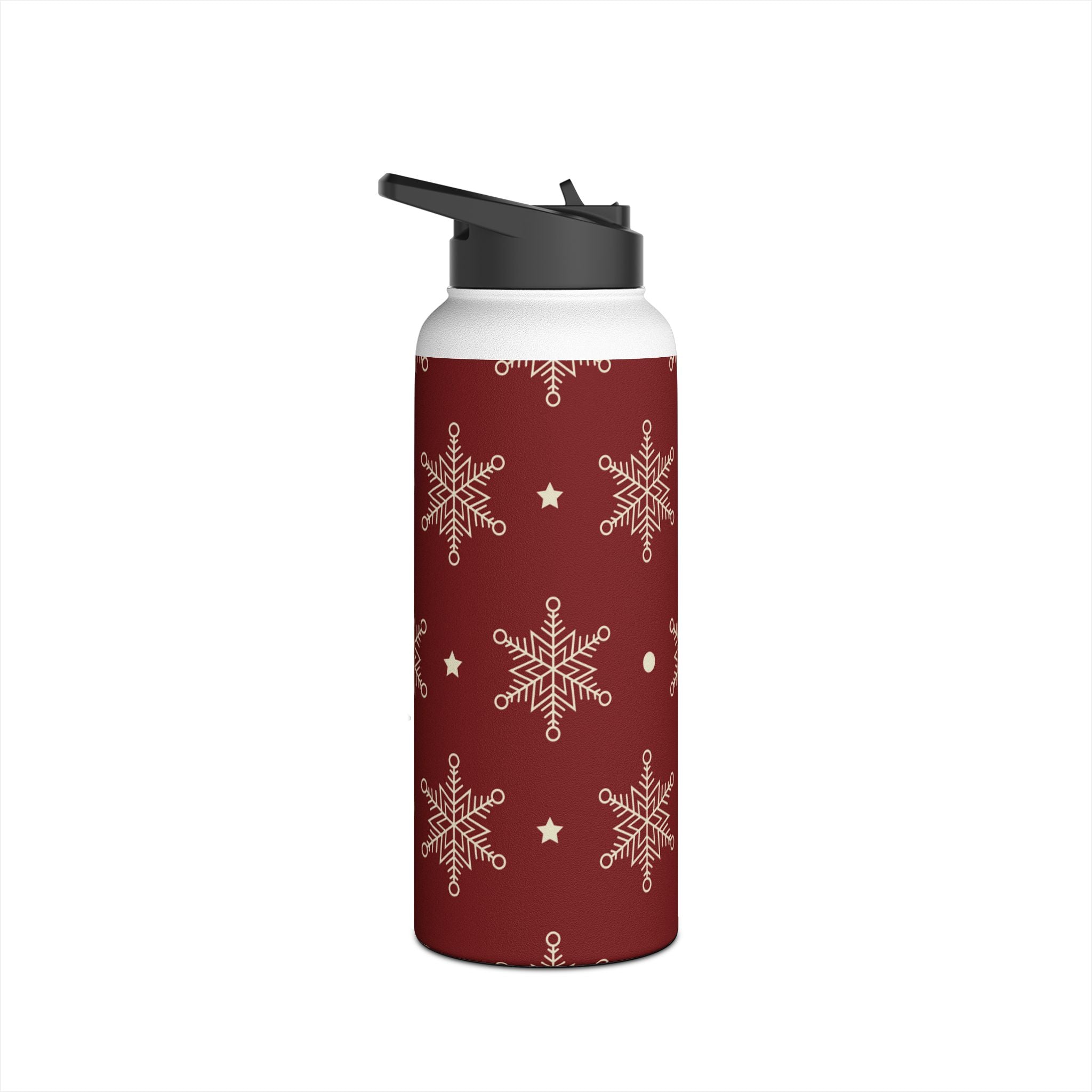 Cream Snowflakes Crimson - Stainless Steel Water Bottle