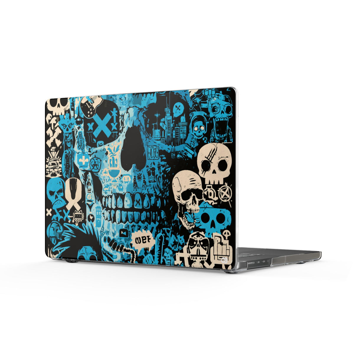 Electric Skull Graffiti · Clear Hard Case for MacBook · Blue